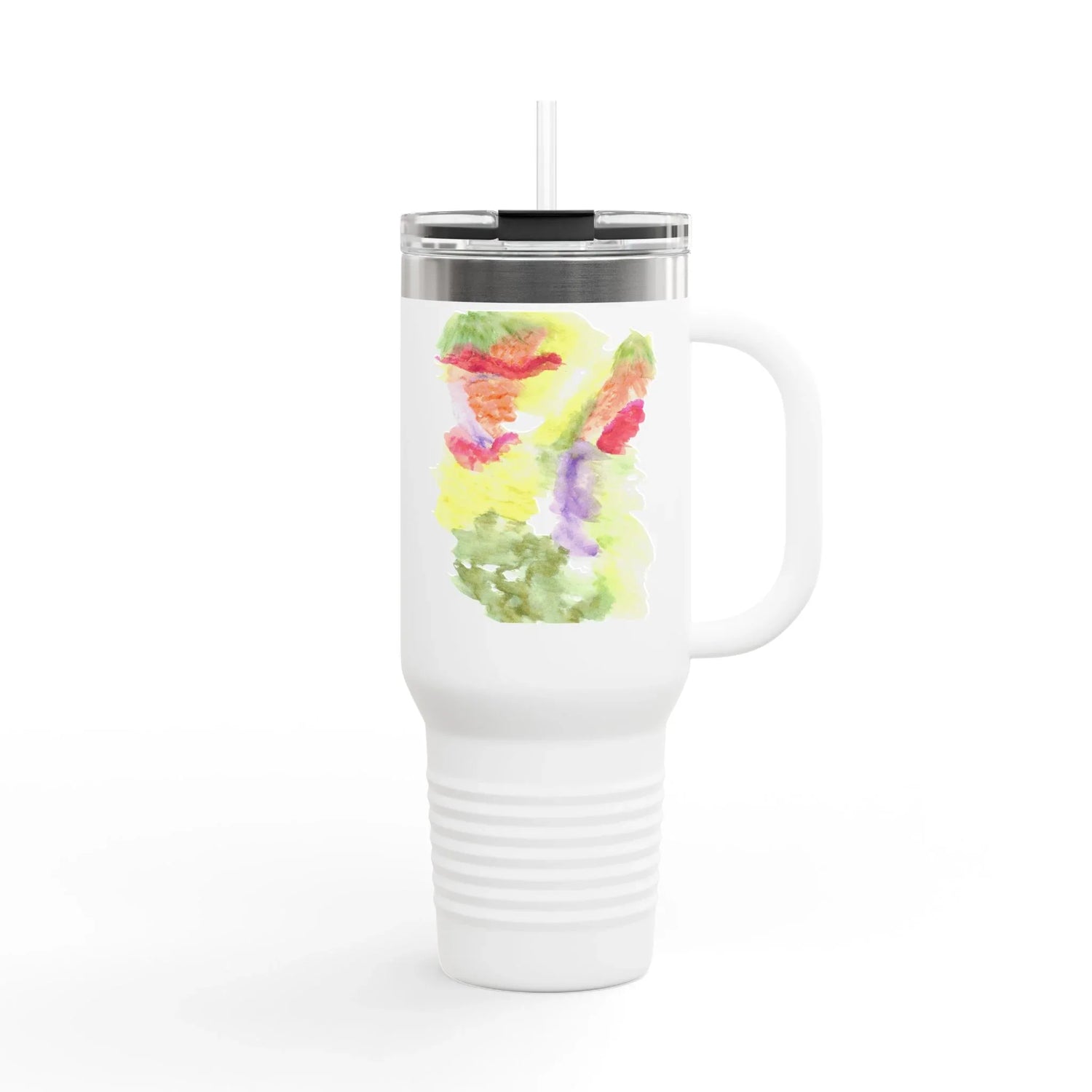 40oz Insulated Travel Mug – Eclosion Chromatique Watercolor Design - Laure Leprince - Artiste Peintre