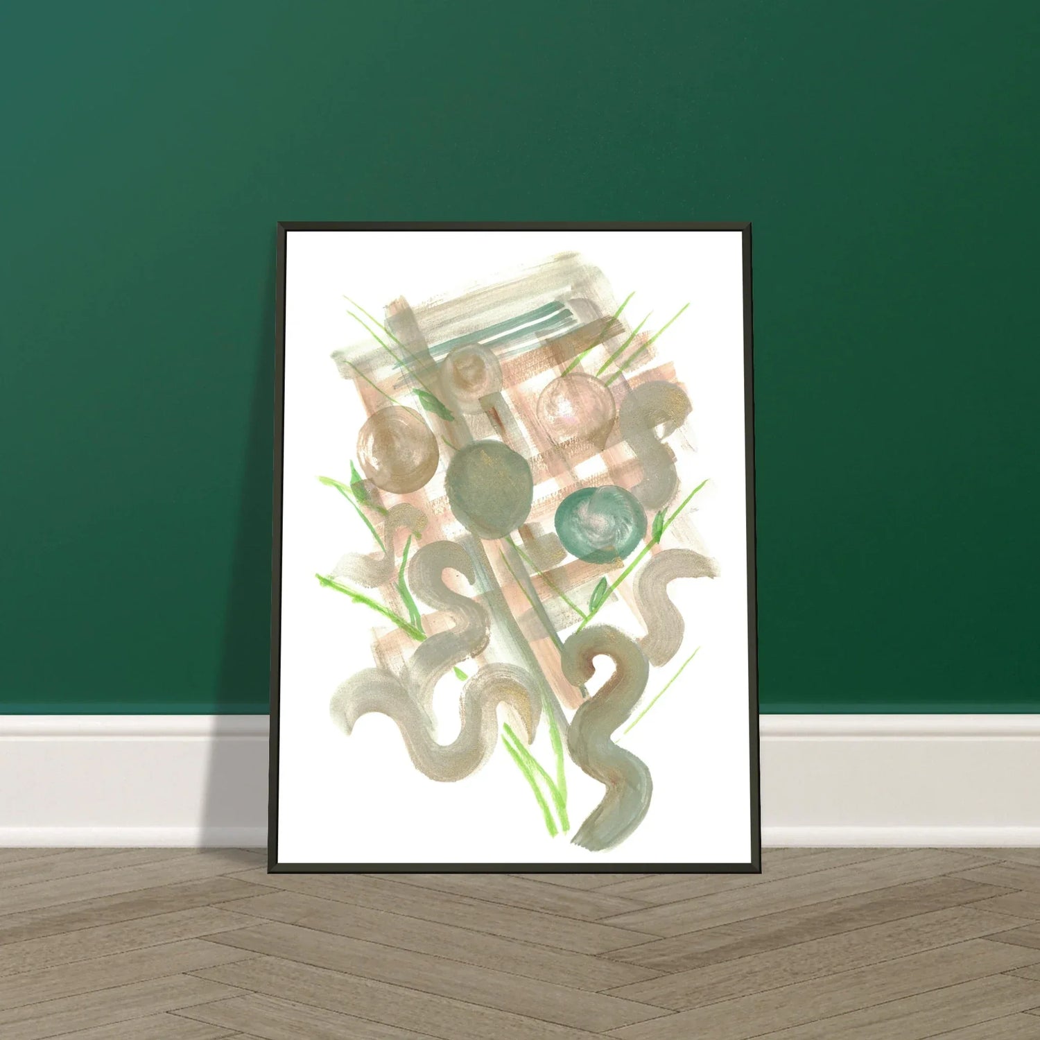 Classic Semi-Glossy Paper Metal Framed Poste Moss Geometry - Laure Leprince - Artiste Peintre