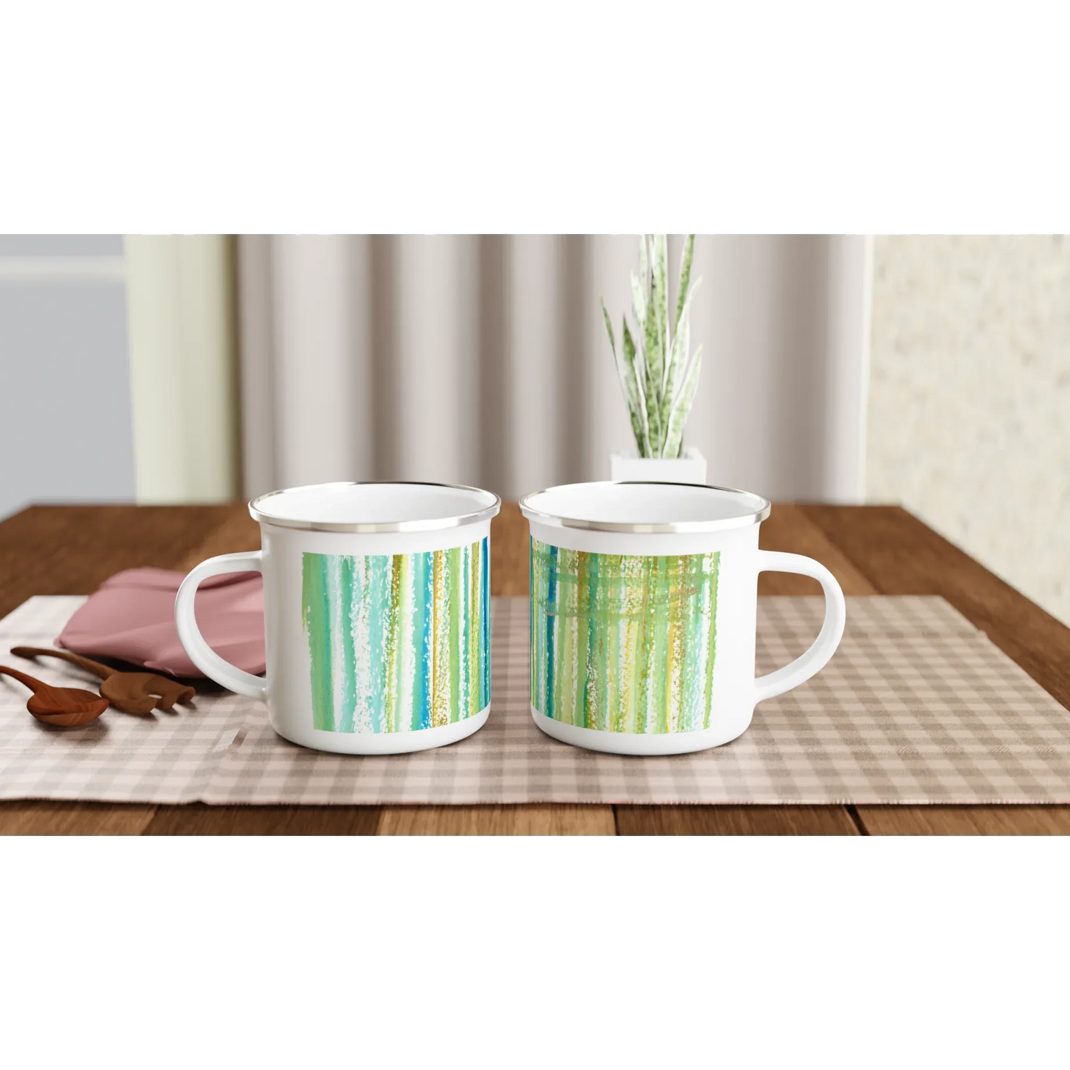 Mug en émail blanc 35 cl Trame – Léger, vintage et résistant - Laure Leprince - Artiste Peintre