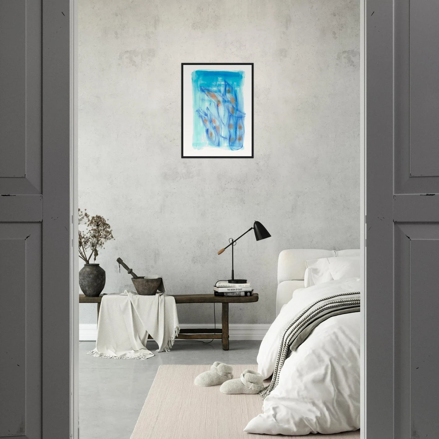 Affiche Encadrée Museum-Quality Matte Paper Wooden Framed Blue Sprouts - Laure Leprince - Artiste Peintre