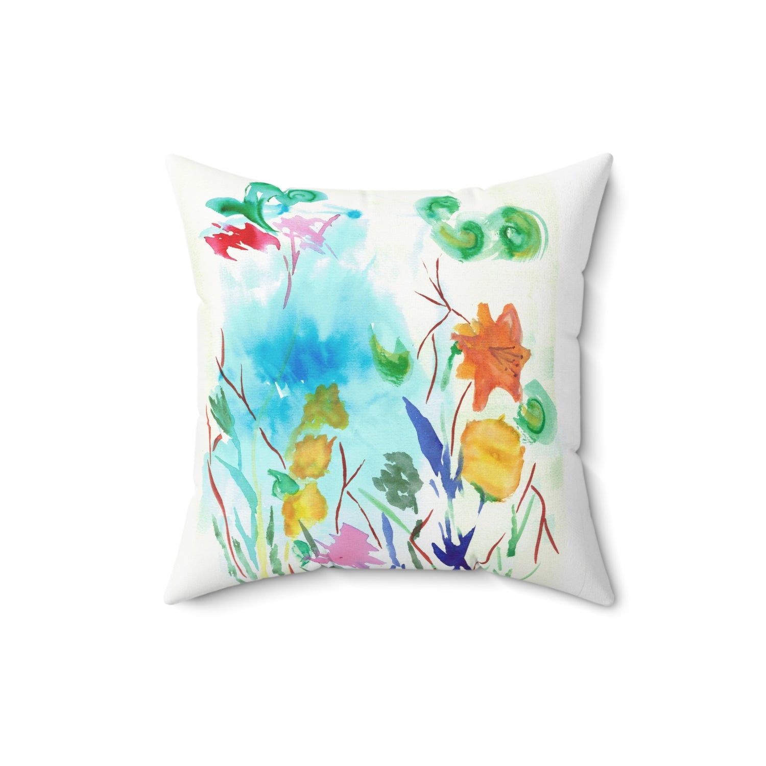 Square Throw Pillow Jardin Lumineux — Minimal Blue Brushstroke Accent
