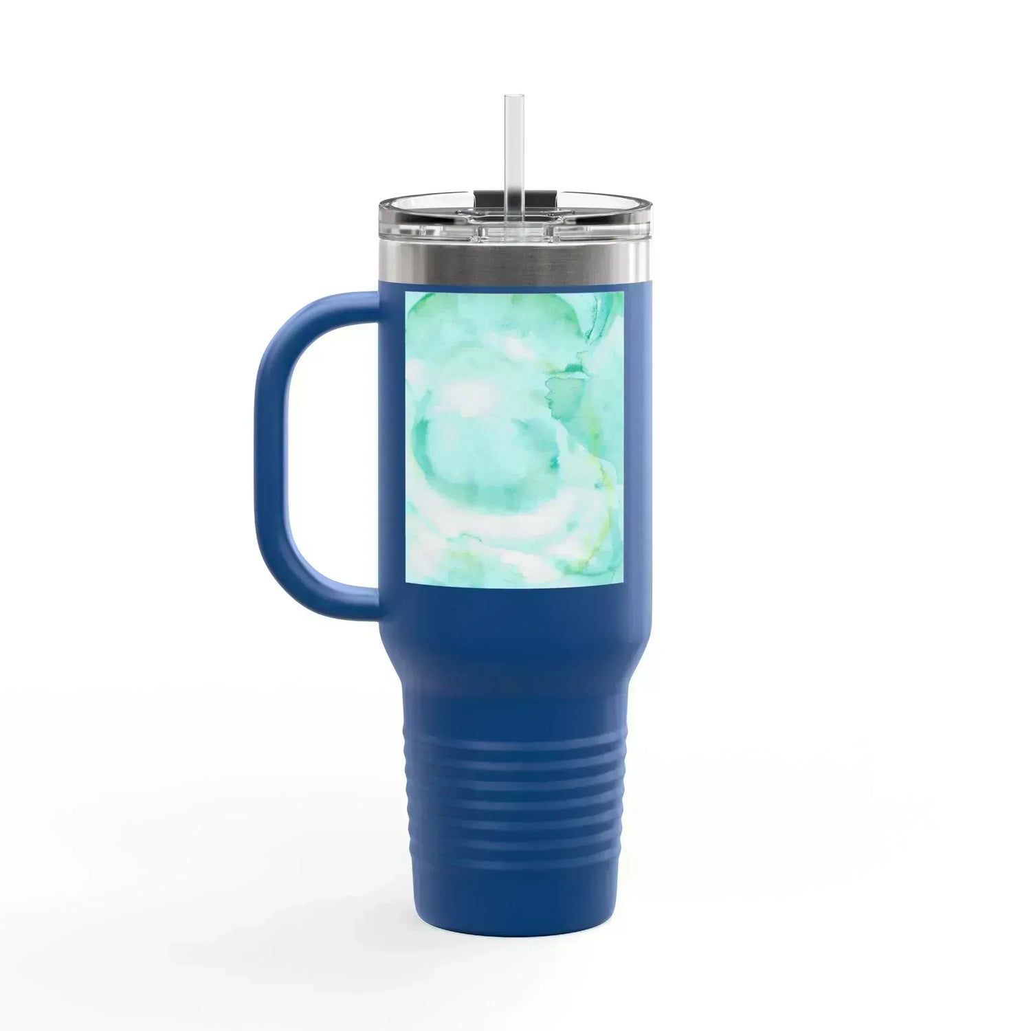 40oz Insulated Travel Mug – Aqua Bloom Watercolor Design - Laure Leprince - Artiste Peintre