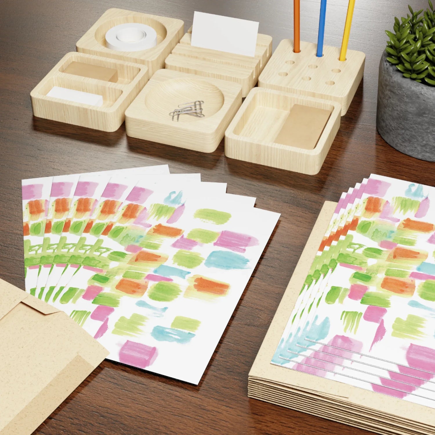 Pastel Mosaic Watercolor Leaf Greeting Card - Elegant - Laure Leprince - Artiste Peintre