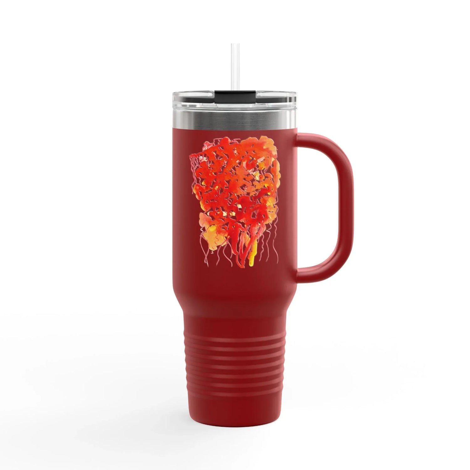 40oz Insulated Travel Mug – Eclats Corail Watercolor Design - Laure Leprince - Artiste Peintre