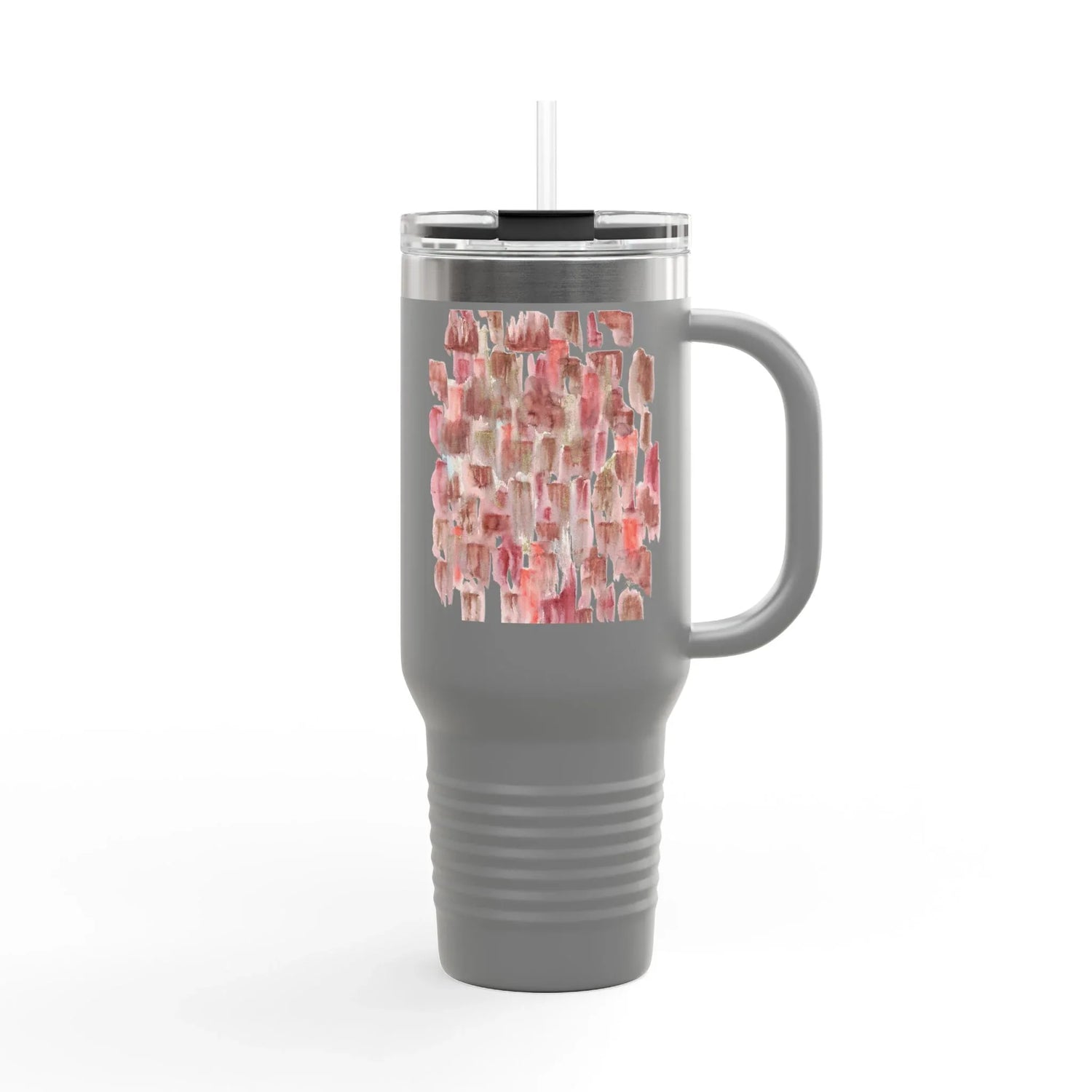 40oz Insulated Travel Mug – Terracotta Waves Watercolor Design - Laure Leprince - Artiste Peintre
