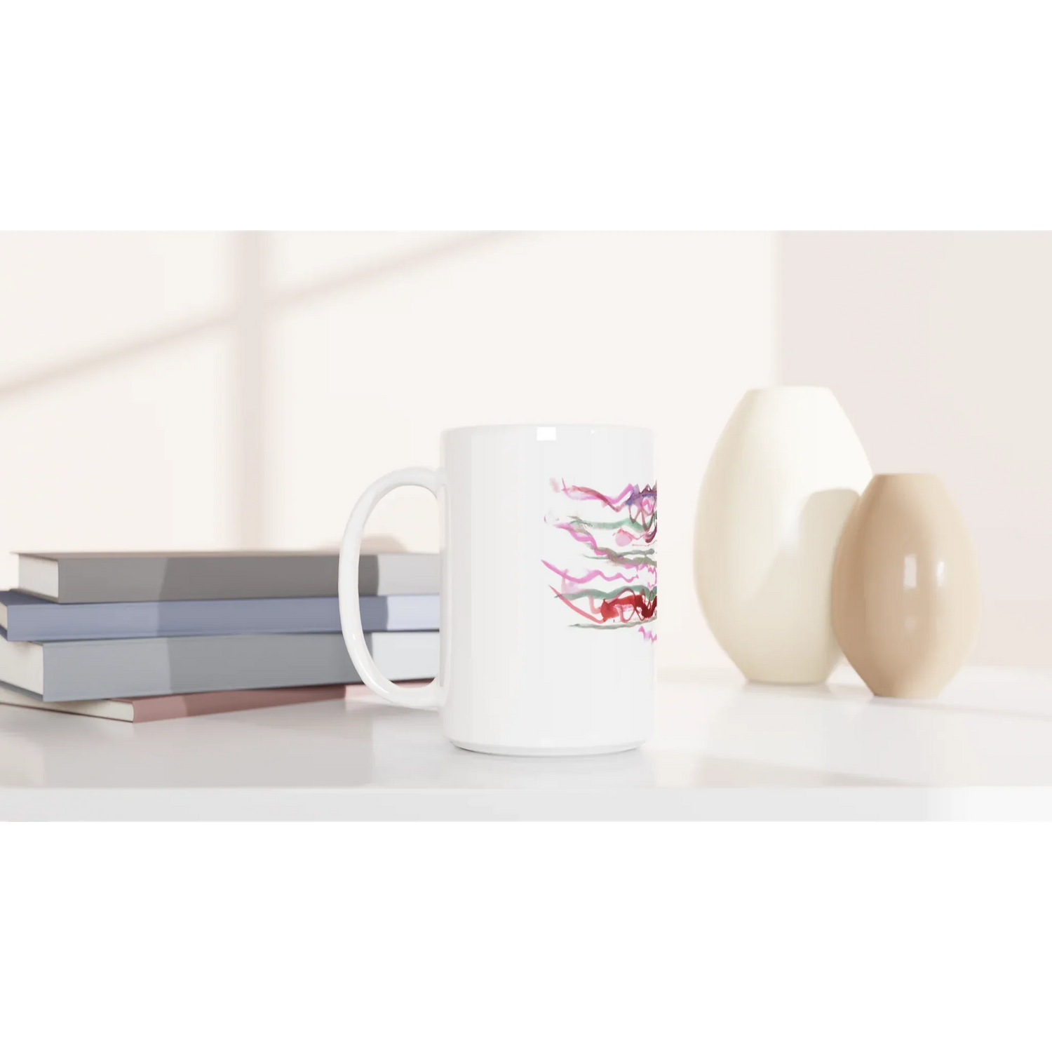 Mug en céramique blanche 44 cl Coral Dance – Grand format, design et qualité durable - Laure Leprince - Artiste Peintre