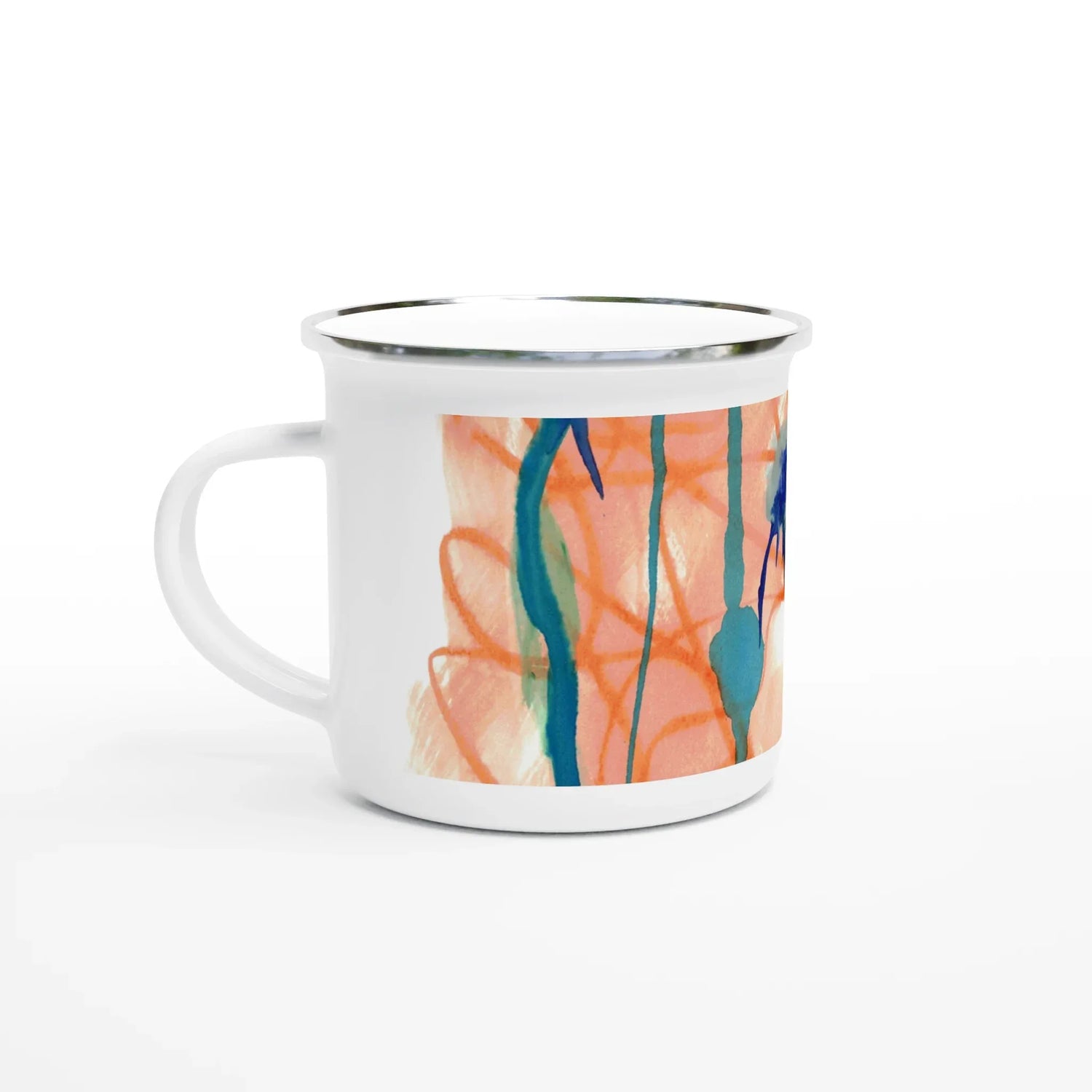 Mug en émail blanc 35 cl Saphir Ambre – Léger, vintage et résistant - Laure Leprince - Artiste Peintre