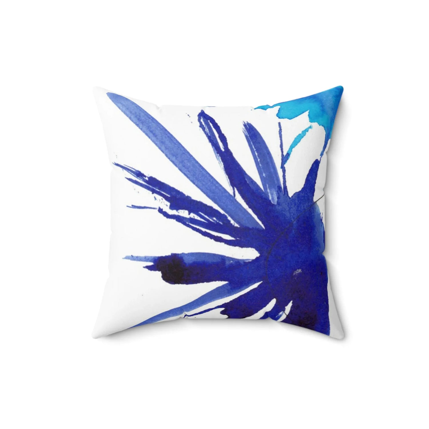 Coussin Carré Décoratif Bleuets Electriques — Minimal Bleu Brushstroke Accent - Laure Leprince - Artiste Peintre