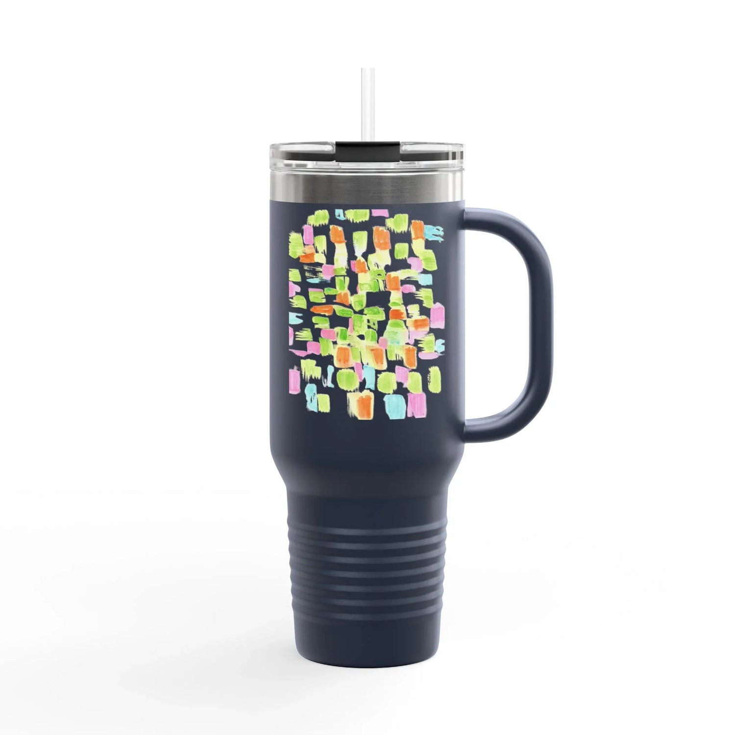 40oz Insulated Travel Mug – Pastel Mosaic Watercolor Design - Laure Leprince - Artiste Peintre