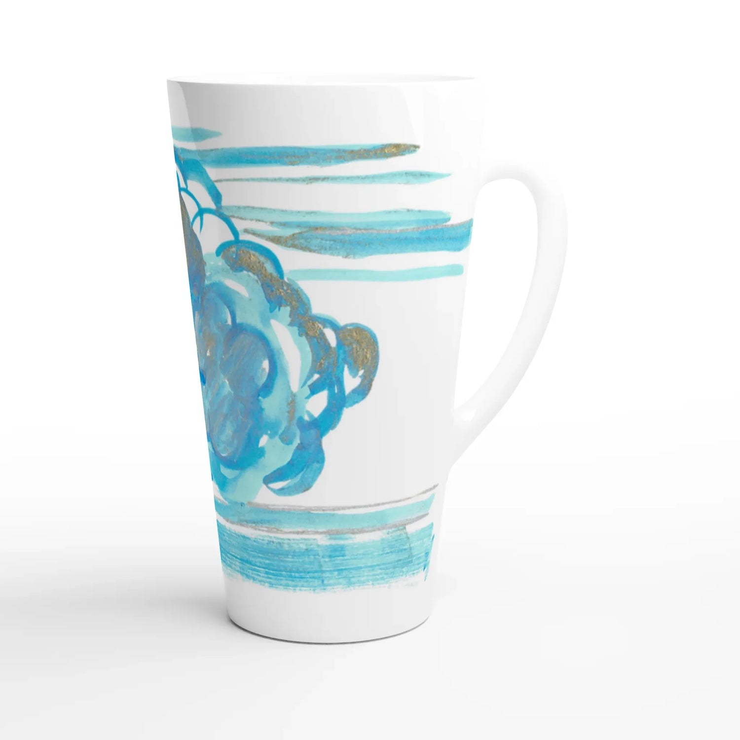 Mug à Latte en Céramique Blanche 500 ml Ocean Bloom – Élégant, durable et brillant - Laure Leprince - Artiste Peintre