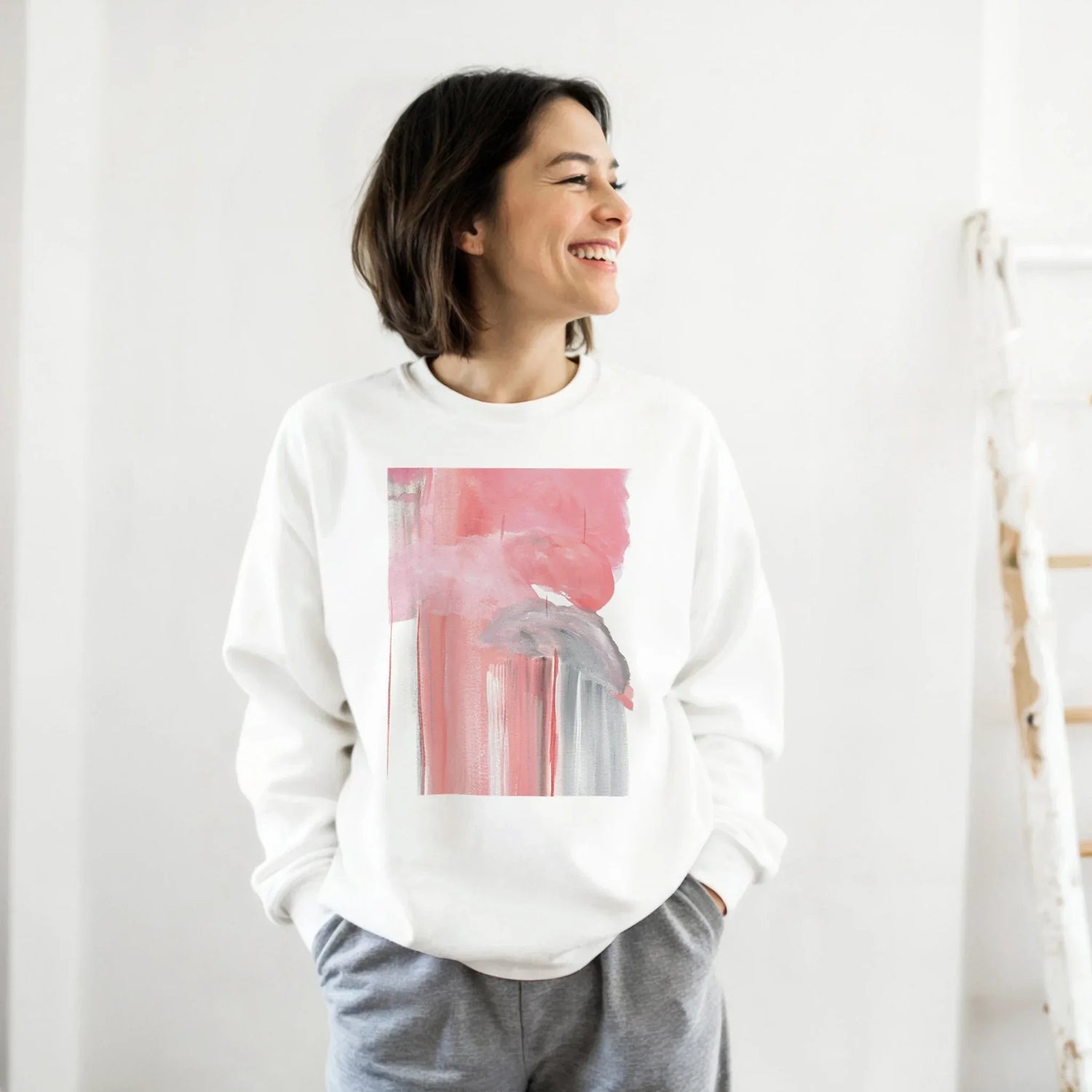 Sweatshirt Unisexe Classique Blush Cascade – Impression Artistique Multicolore - Laure Leprince - Artiste Peintre