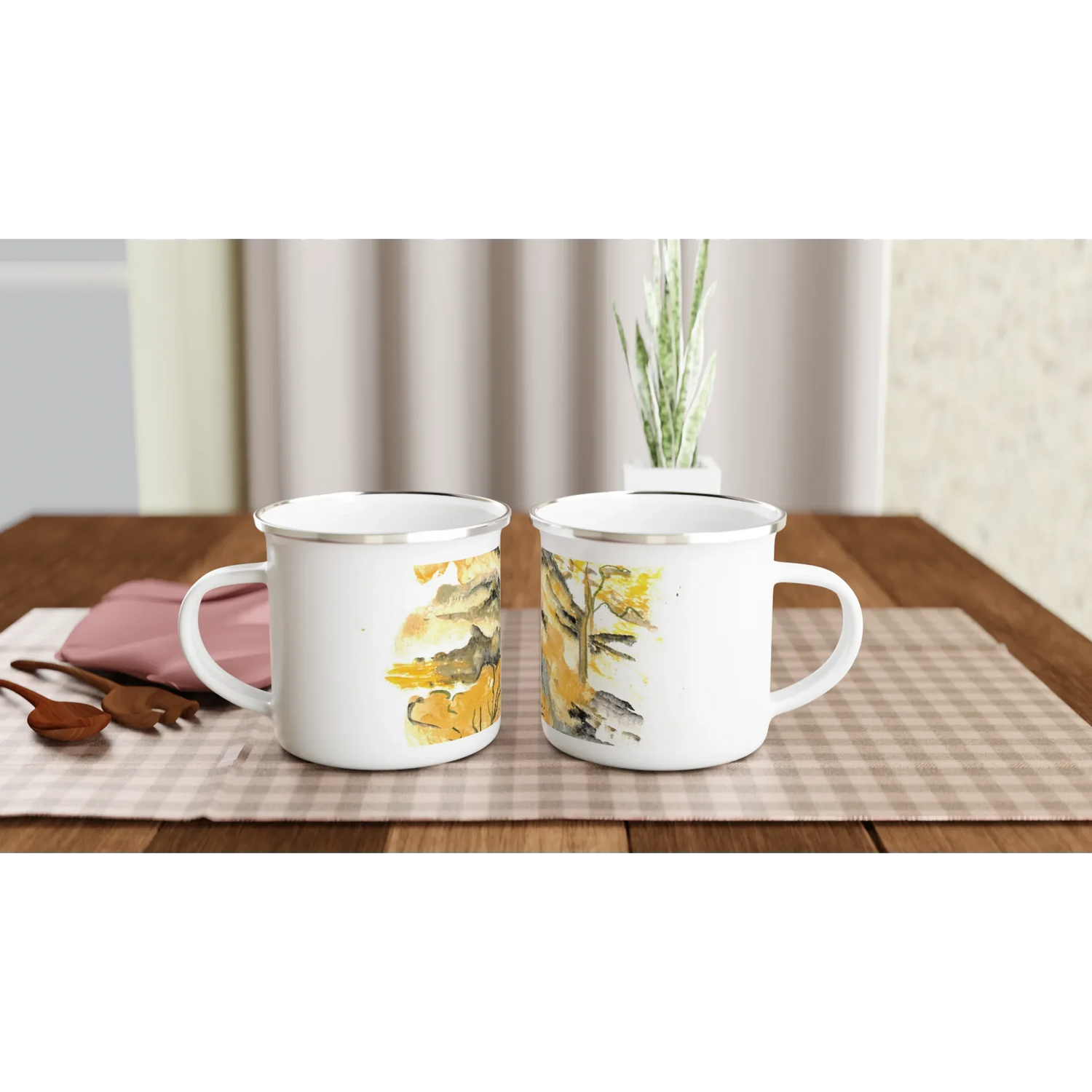 Mug en émail blanc 35 cl Colline d'or– Léger, vintage et résistant - Laure Leprince - Artiste Peintre