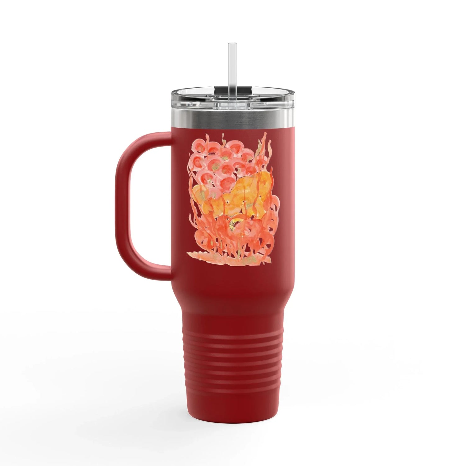40oz Insulated Travel Mug – Sunrice Flora Watercolor Design - Laure Leprince - Artiste Peintre