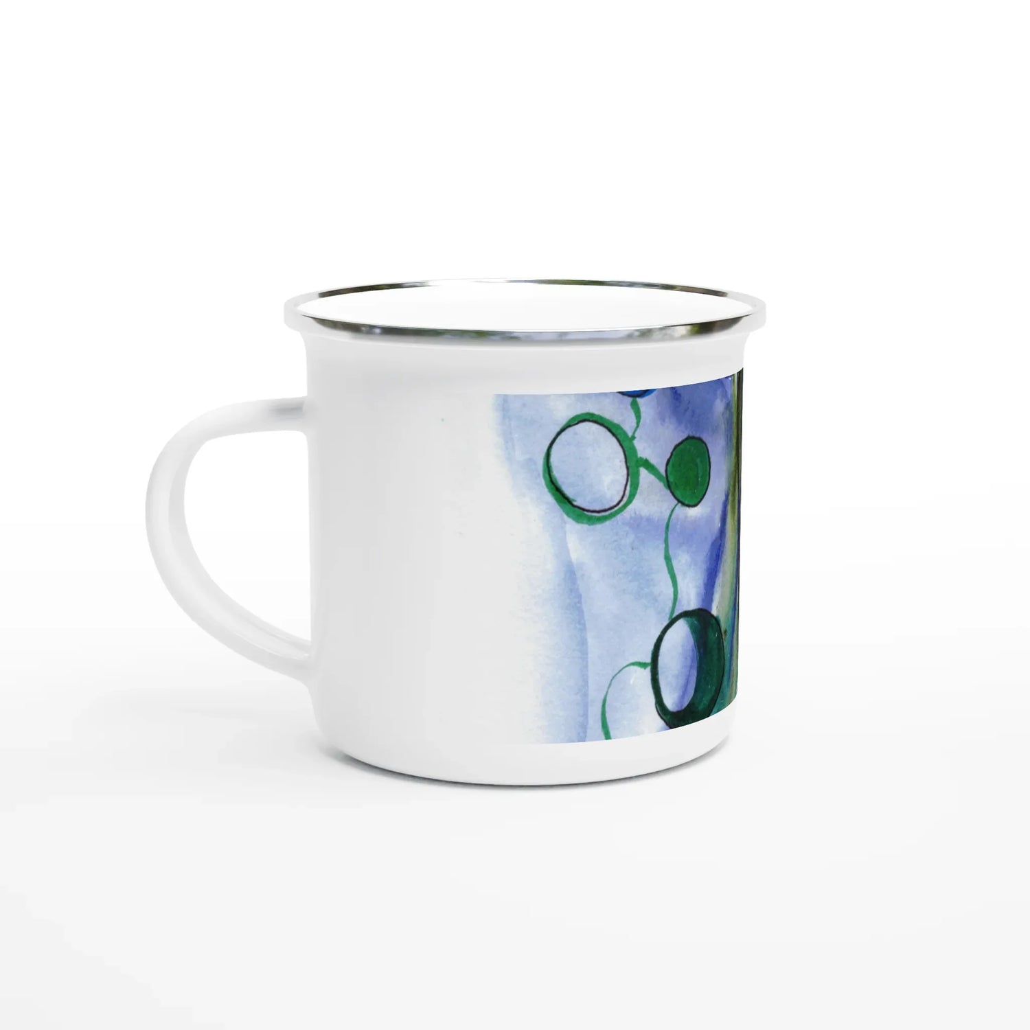 Mug en émail blanc 35 cl Ecosphères – Léger, vintage et résistant - Laure Leprince - Artiste Peintre
