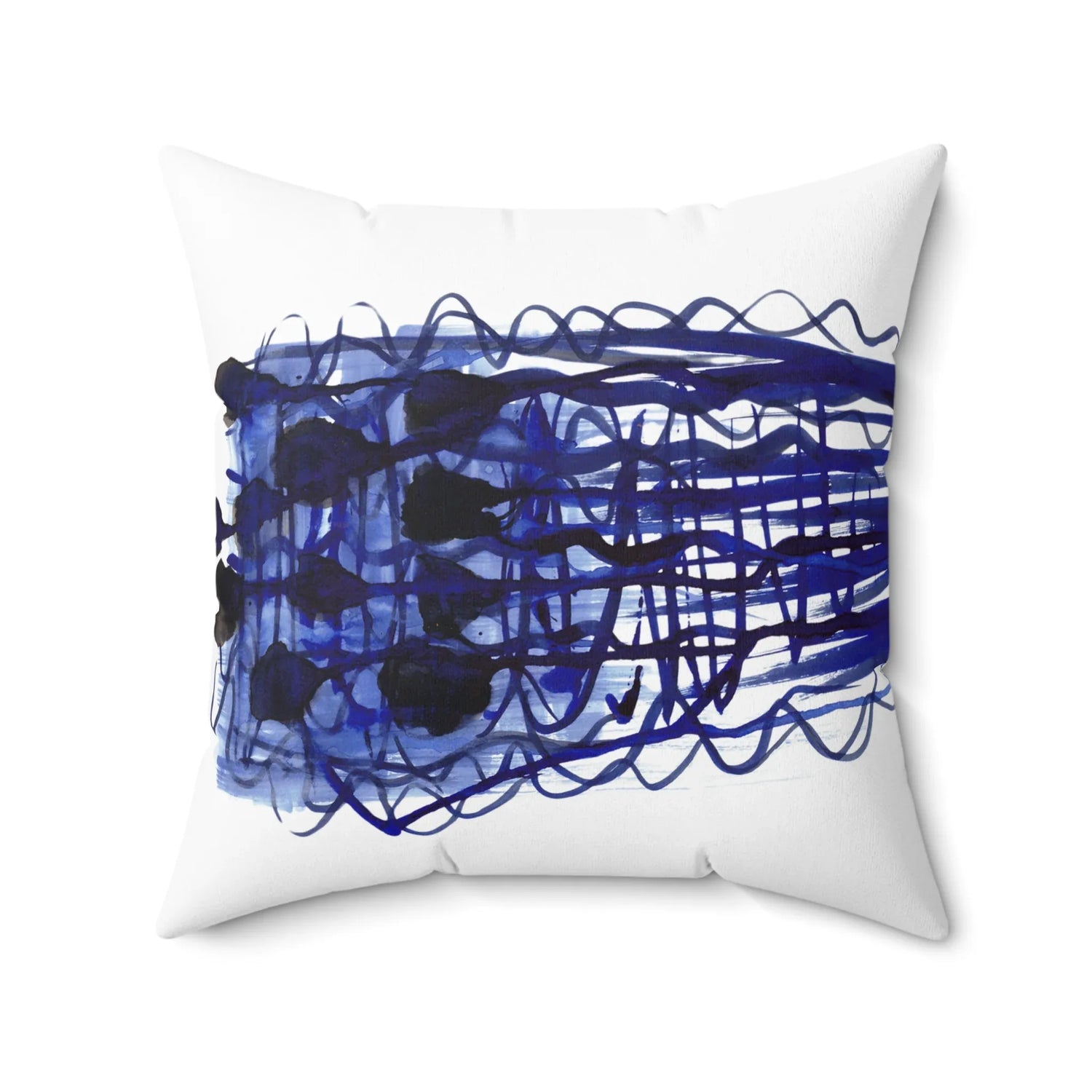 Square Throw Pillow Silence Indigo — Minimal Brushstroke Accent - Laure Leprince - Artiste Peintre