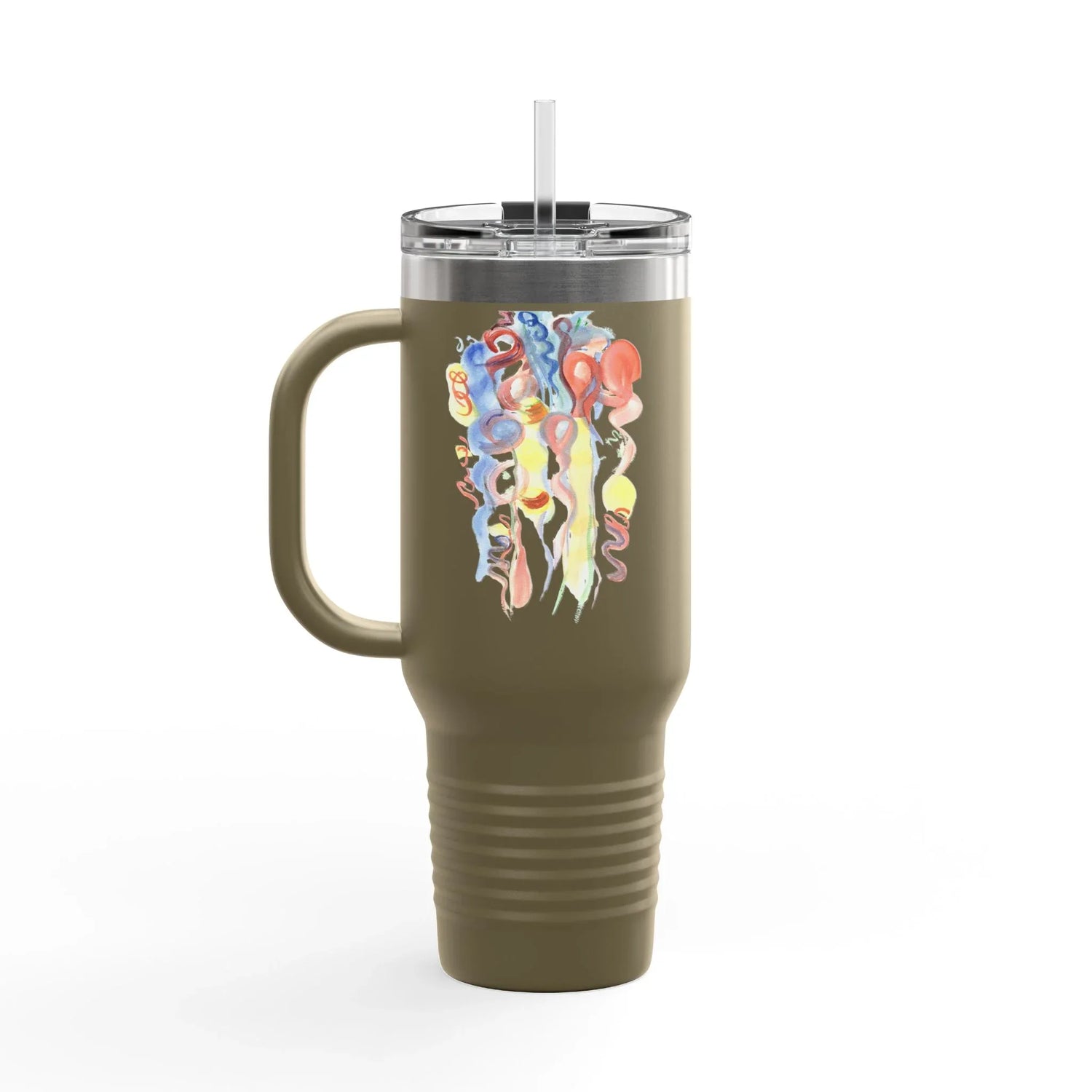 40oz Insulated Travel Mug – Les Serpentins Watercolor Design - Laure Leprince - Artiste Peintre