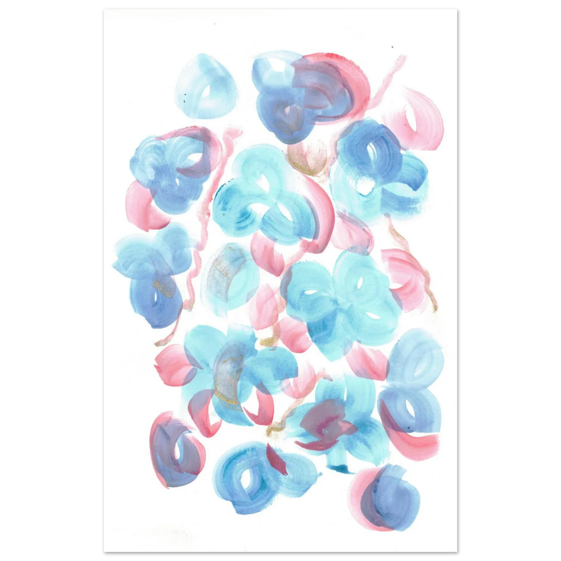 Abstract Floral Blush & Teal: Dreamy Watercolor Art Print on Premium Matte Paper - Laure Leprince - Artiste Peintre