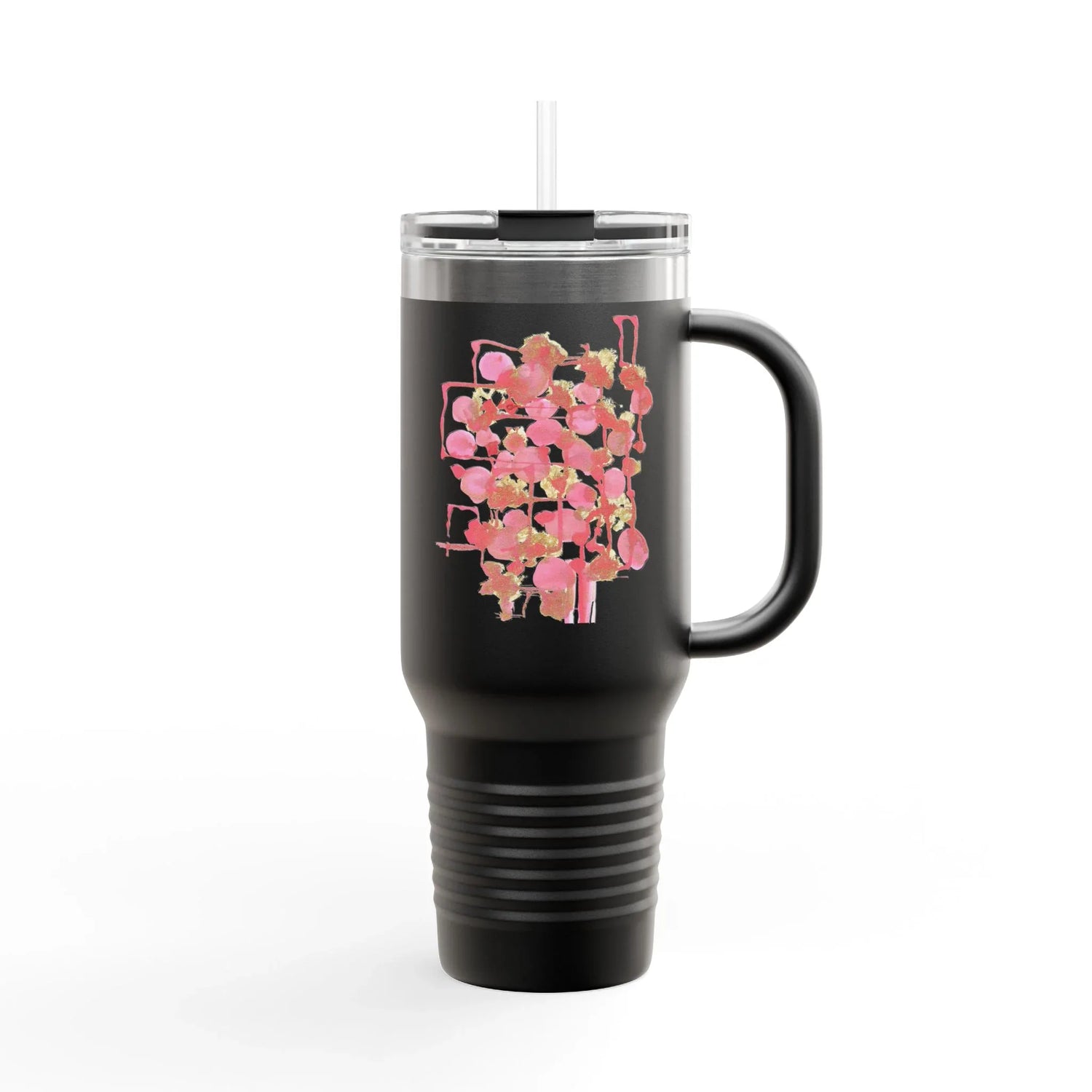 40oz Insulated Travel Mug – Reseau Framboise Watercolor Design - Laure Leprince - Artiste Peintre
