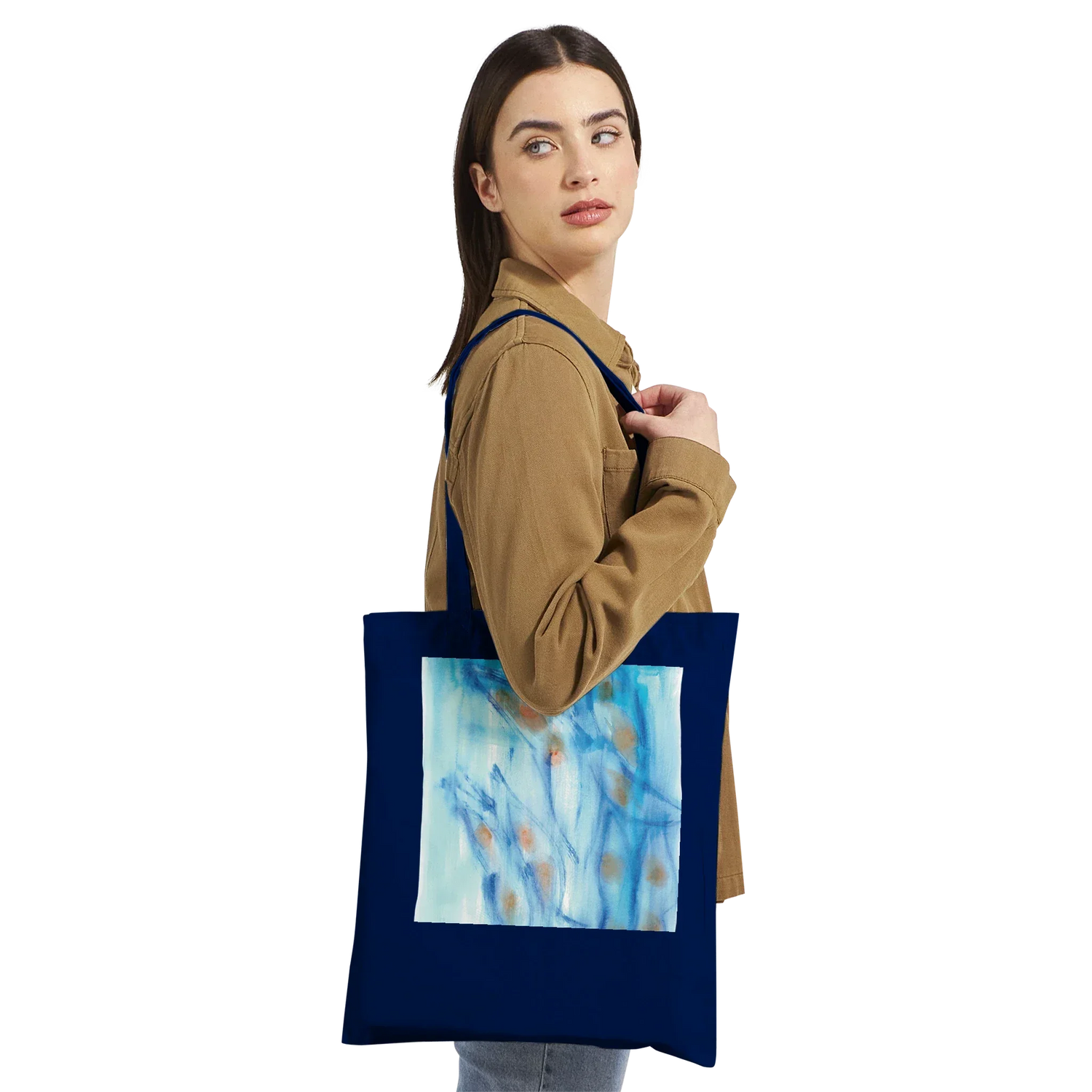 Premium Cotton Tote Bag - Wearable Art Blue Sprouts - Laure Leprince - Artiste Peintre