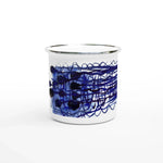 Mug en émail blanc 35 cl Silence Indigo – Léger, vintage et résistant - Laure Leprince - Artiste Peintre