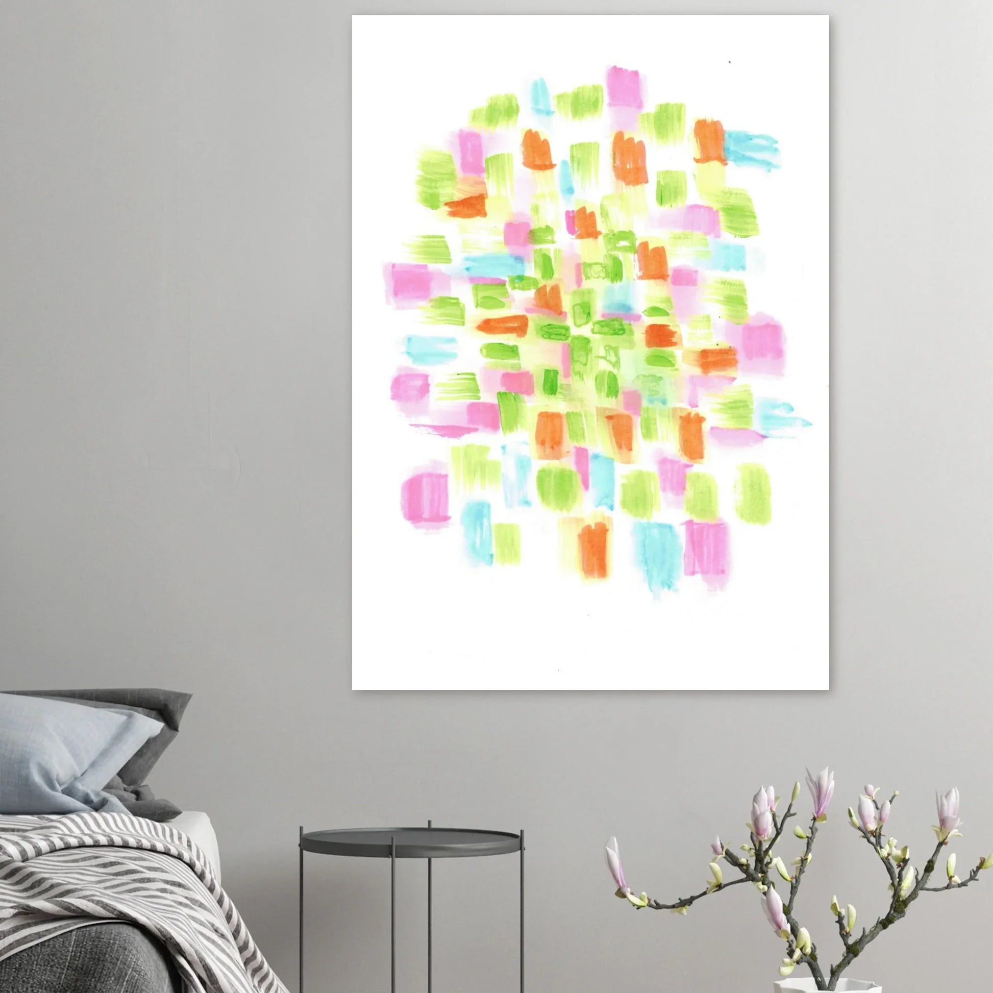 Abstract Watercolor Splash Art Print - Premium Matte Paper Poster with Vibrant Pink & Green Hues - Laure Leprince - Artiste Peintre