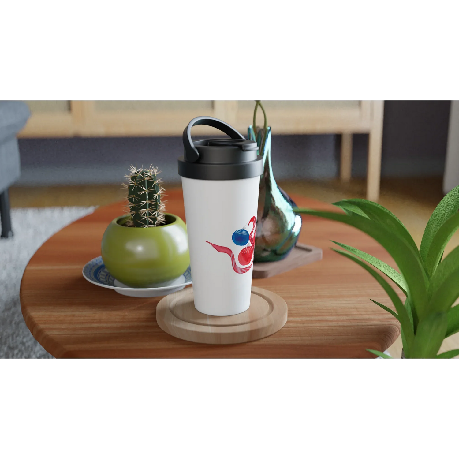 Mug de voyage blanc en acier inoxydable – 44 cl Guirlande | Élégant, pratique et isotherme - Laure Leprince - Artiste Peintre