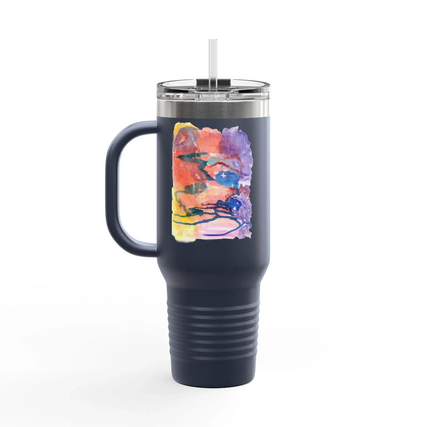 40oz Insulated Travel Mug – Neon mirage Watercolor Design - Laure Leprince - Artiste Peintre