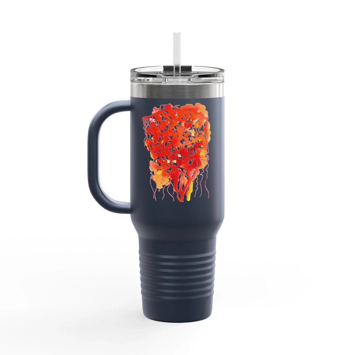40oz Insulated Travel Mug – Eclats Corail Watercolor Design - Laure Leprince - Artiste Peintre