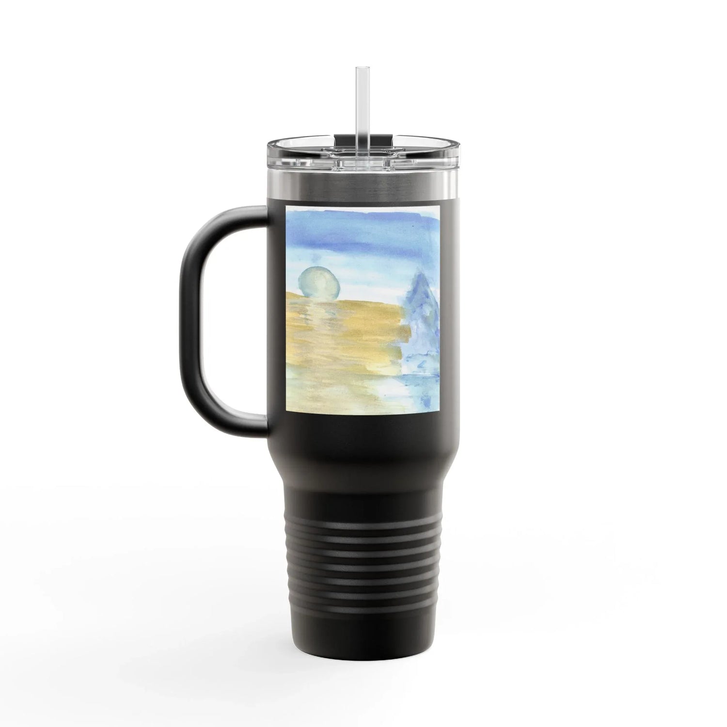 40oz Insulated Travel Mug – Blue Horizon Watercolor Design - Laure Leprince - Artiste Peintre
