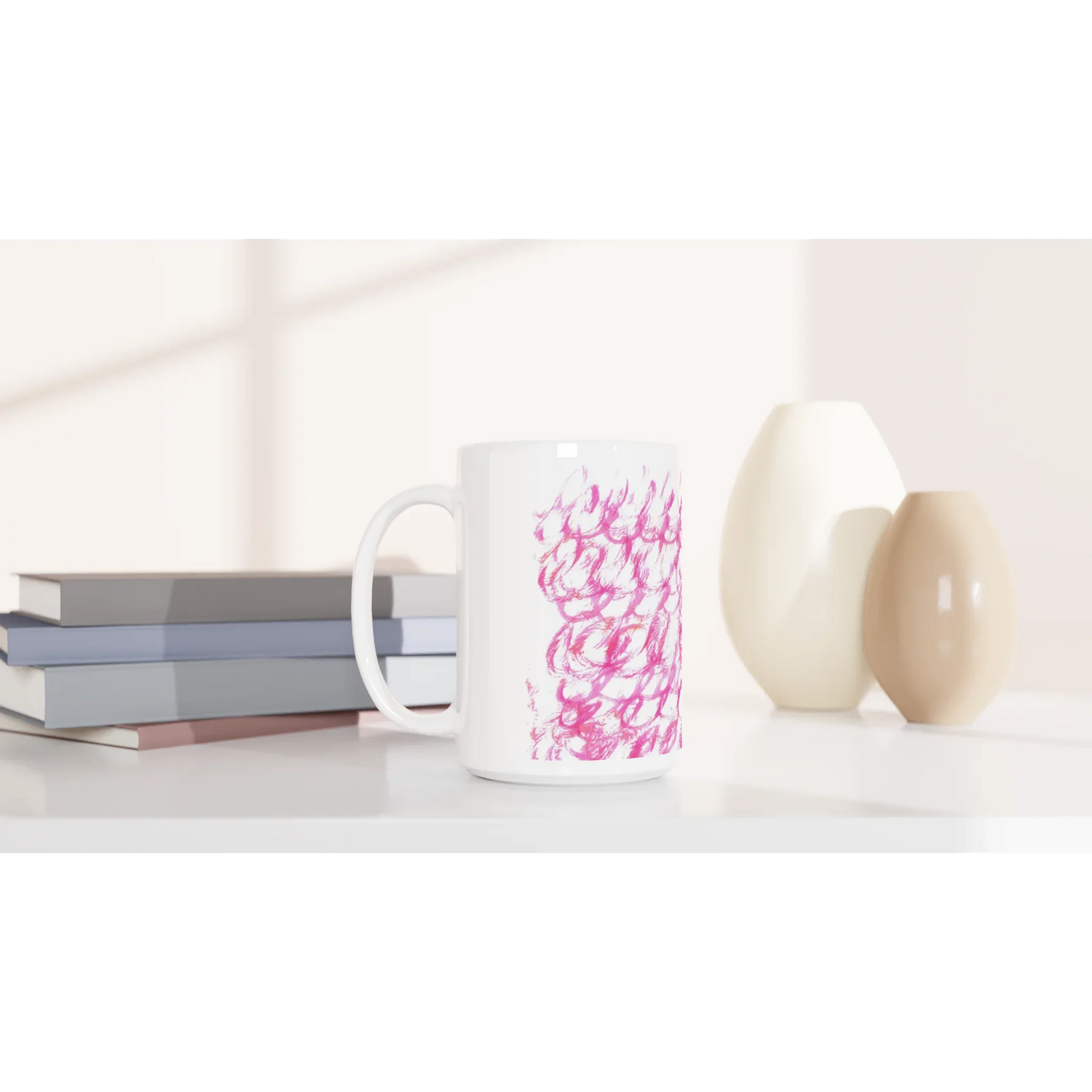 Mug en céramique blanche 44 Pink Waves – Grand format, design et qualité durable - Laure Leprince - Artiste Peintre