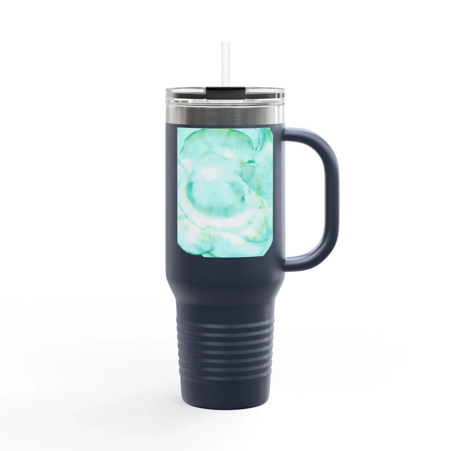 40oz Insulated Travel Mug – Aqua Bloom Watercolor Design - Laure Leprince - Artiste Peintre