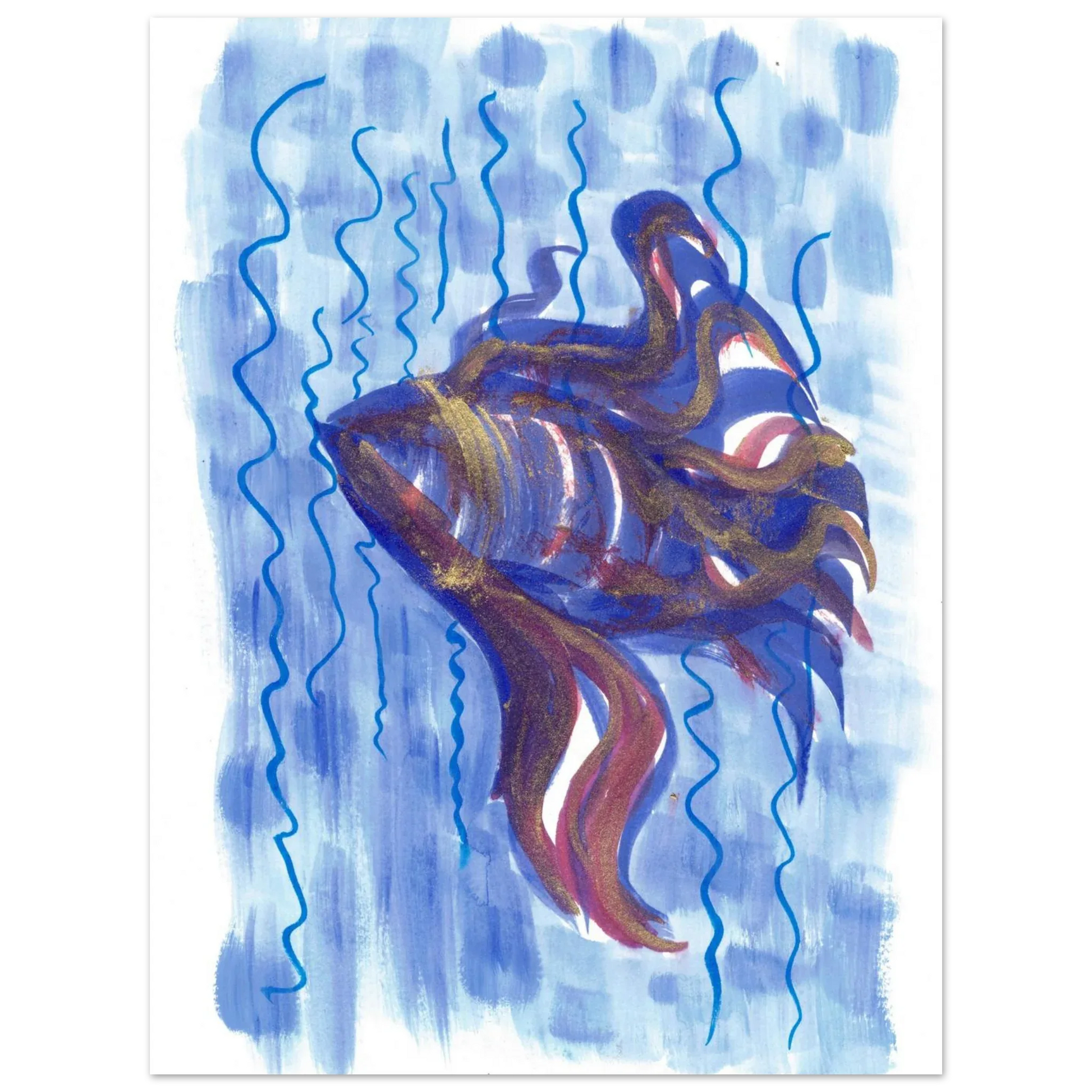 Affiche Abstract Ocean Depths Bleu Or - Poster Art Mural Premium Laure Leprince - Laure Leprince - Artiste Peintre