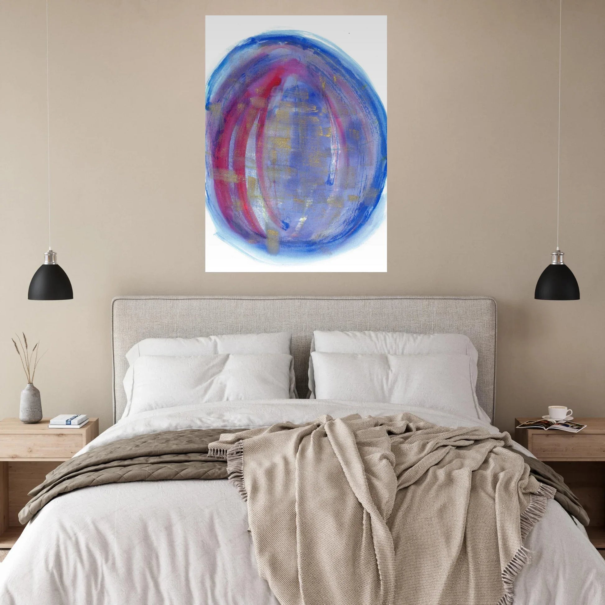 Cosmic Aura Abstract Watercolor Poster – Vibrant Blue, Magenta & Gold, Premium Matte Finish - Laure Leprince - Artiste Peintre