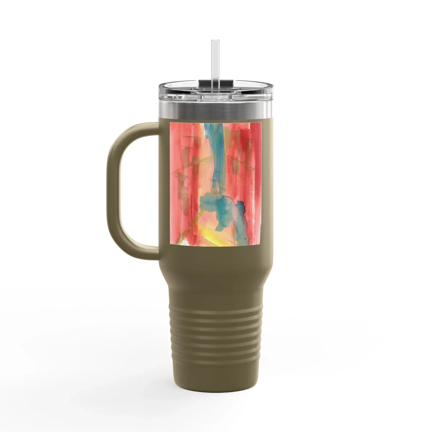 40oz Insulated Travel Mug –Color Surge Watercolor Design - Laure Leprince - Artiste Peintre