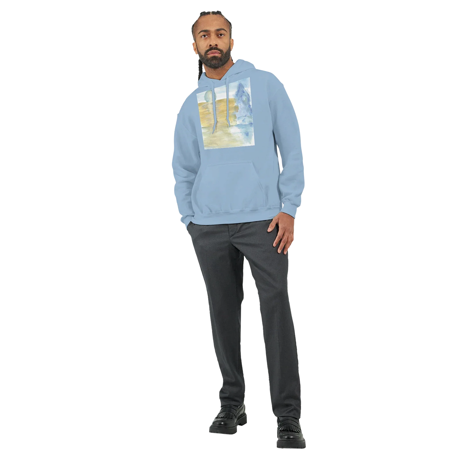 Sweat à capuche unisexe artistique Blue Horizon Gildan® 18500 White - Laure Leprince - Artiste Peintre