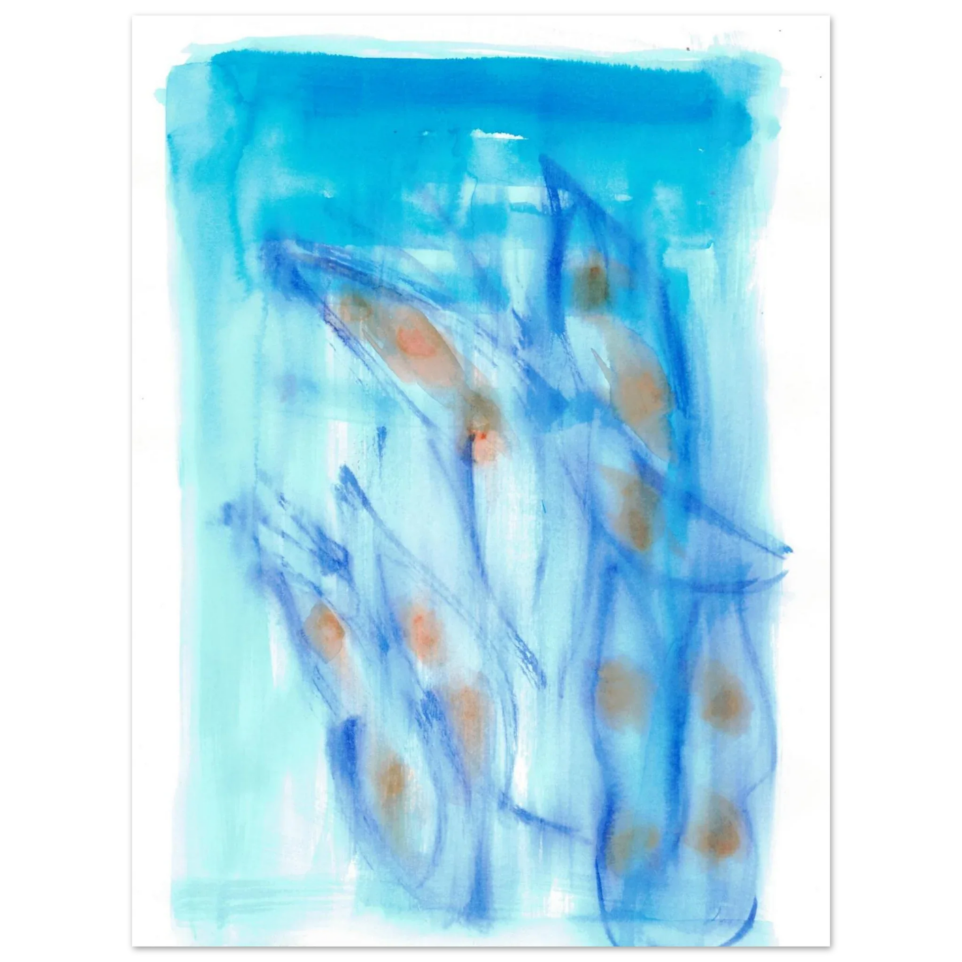 Abstract Aqua Flow Poster Premium Matte Paper Poster - Serene Watercolor Art for Your Home - Laure Leprince - Artiste Peintre