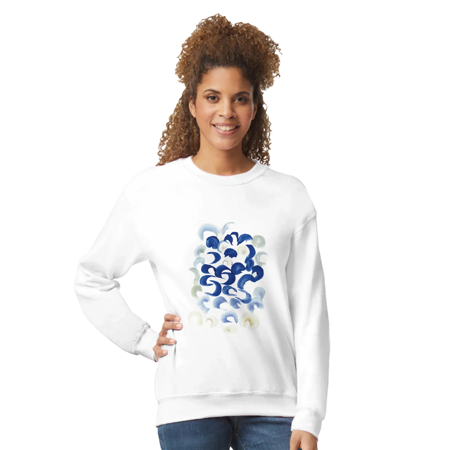 Sweatshirt Unisexe Classique Blue Swirls – Impression Artistique Multicolore - Laure Leprince - Artiste Peintre