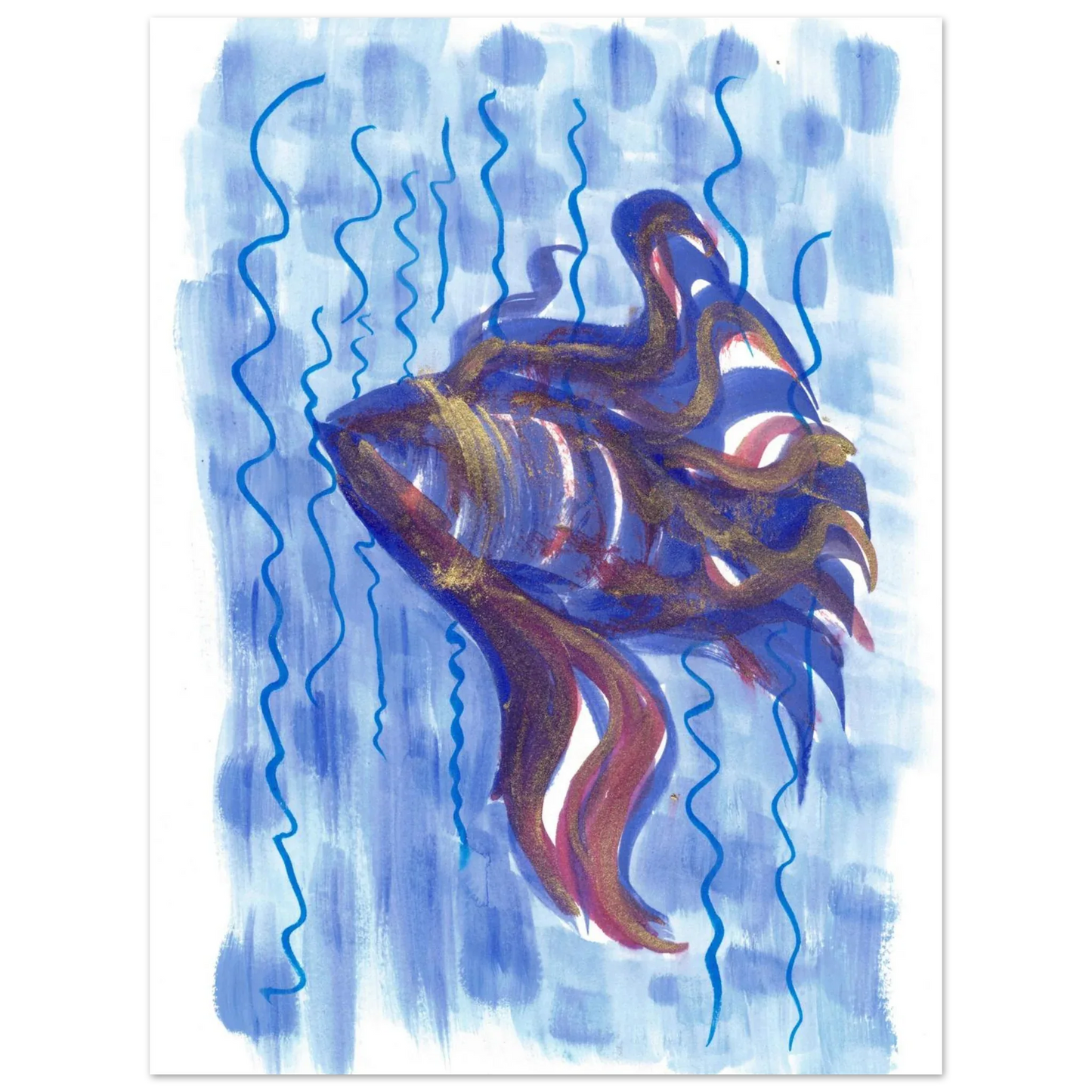 Affiche Abstract Ocean Depths Bleu Or - Poster Art Mural Premium Laure Leprince - Laure Leprince - Artiste Peintre