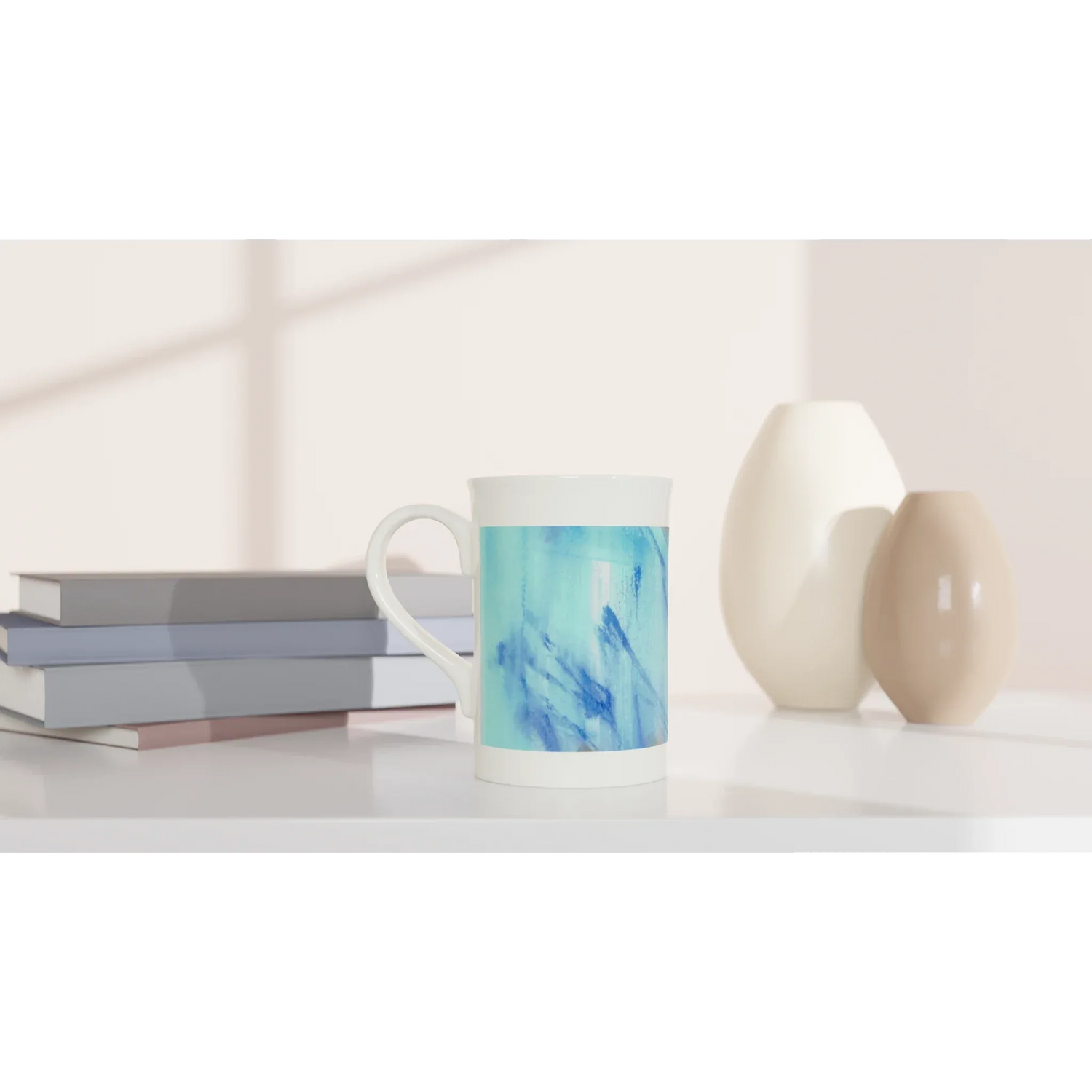 Mug en porcelaine blanche 30 cl Blue Sprouts – Élégance et finesse intemporelle - Laure Leprince - Artiste Peintre