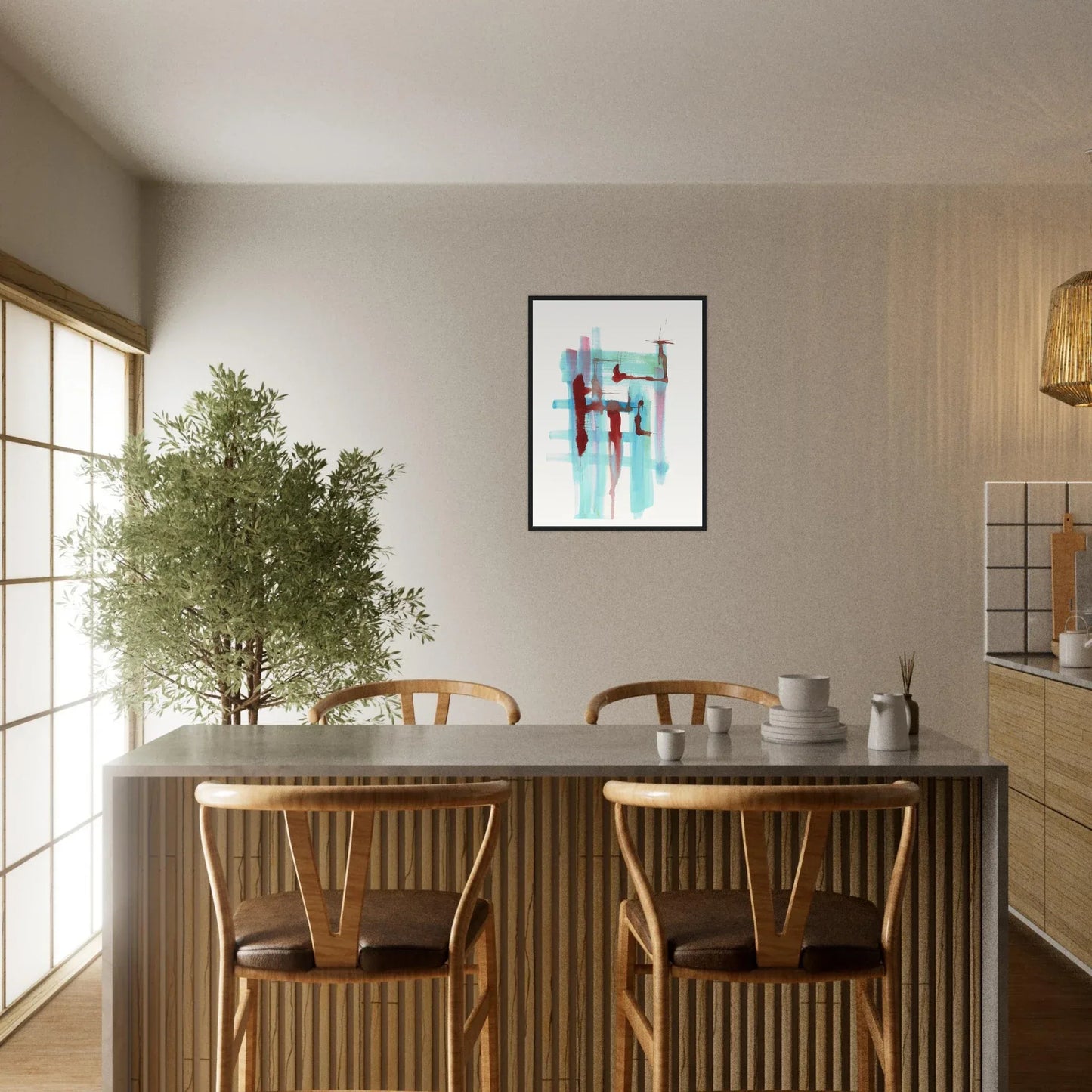Affiche Encadrée Museum-Quality Matte Paper Wooden Framed Strutures Liquides - Laure Leprince - Artiste Peintre
