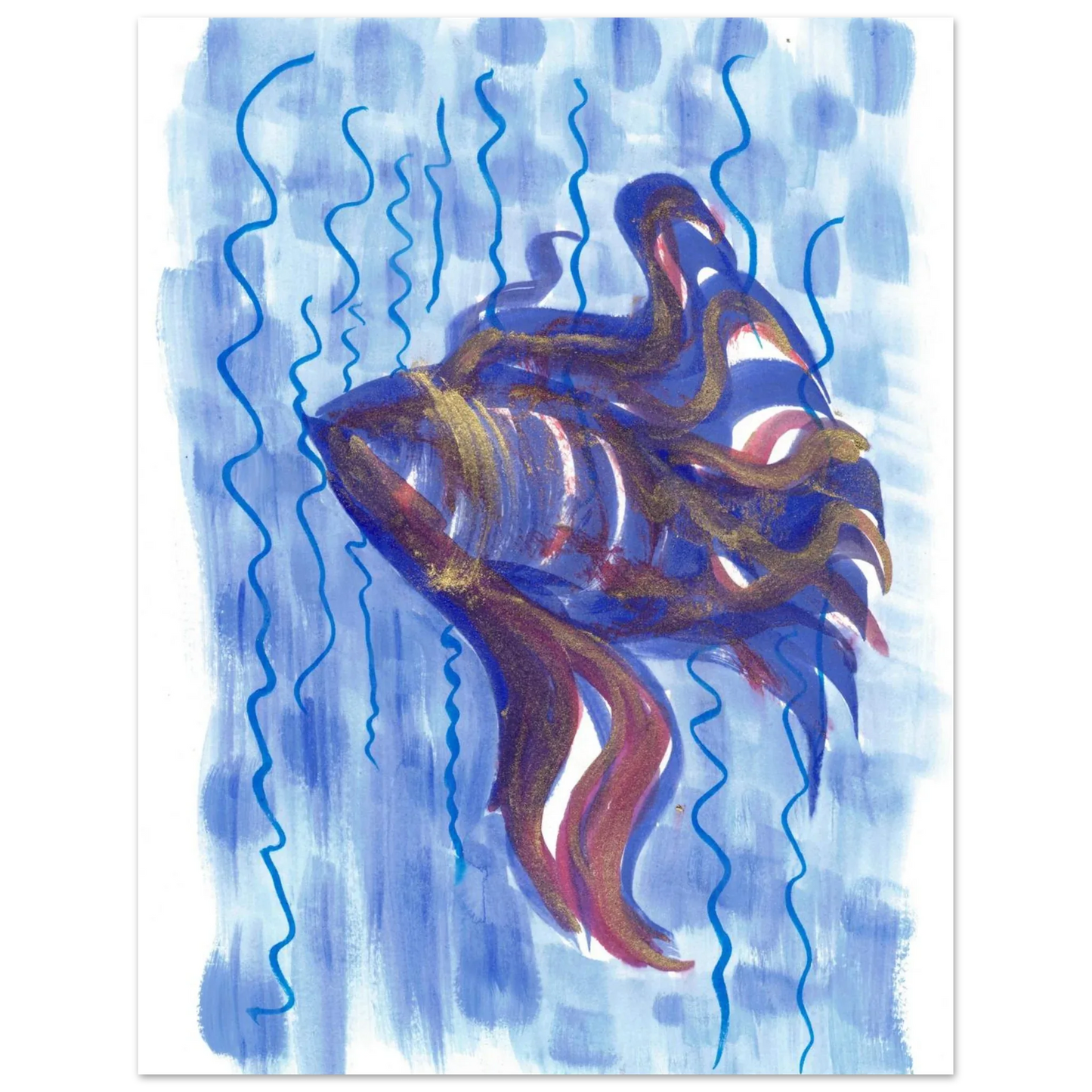 Affiche Abstract Ocean Depths Bleu Or - Poster Art Mural Premium Laure Leprince - Laure Leprince - Artiste Peintre