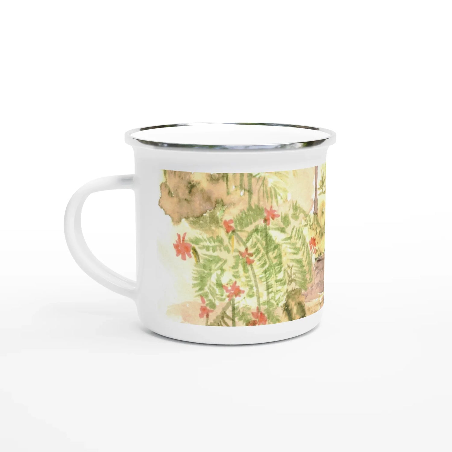 Mug en émail blanc 35 cl Jungle – Léger, vintage et résistant - Laure Leprince - Artiste Peintre