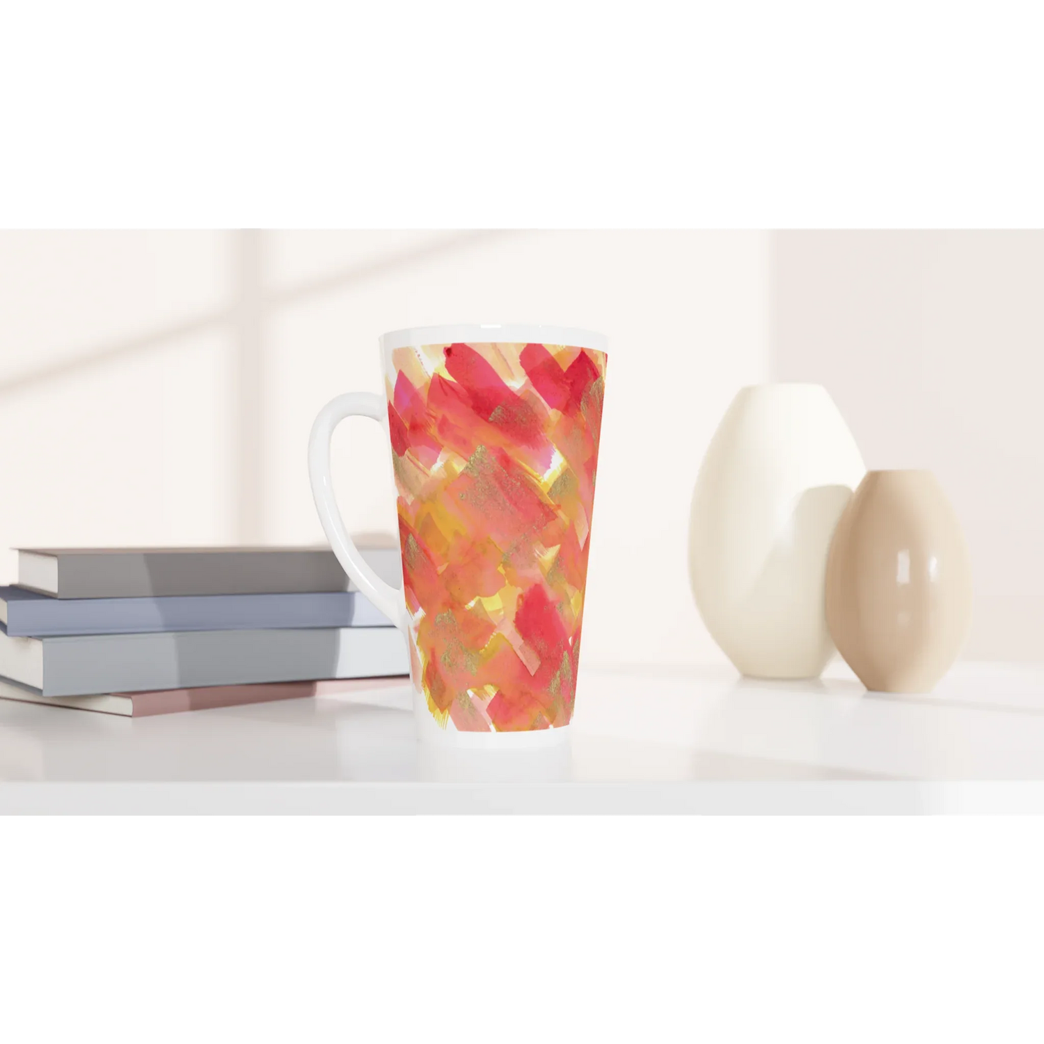 Mug à Latte en Céramique Blanche 500 ml Sunset Ember– Élégant, durable et brillant - Laure Leprince - Artiste Peintre