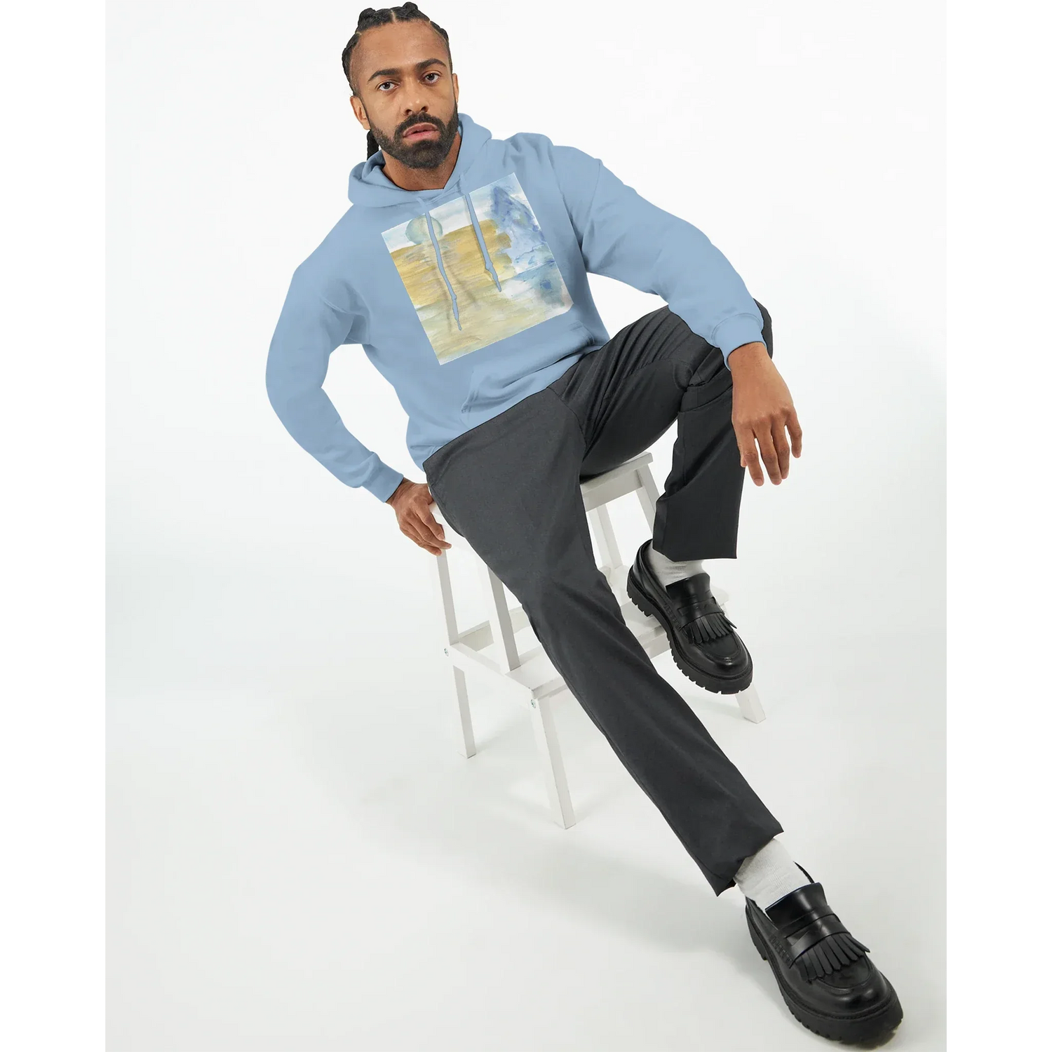 Sweat à capuche unisexe artistique Blue Horizon Gildan® 18500 White - Laure Leprince - Artiste Peintre