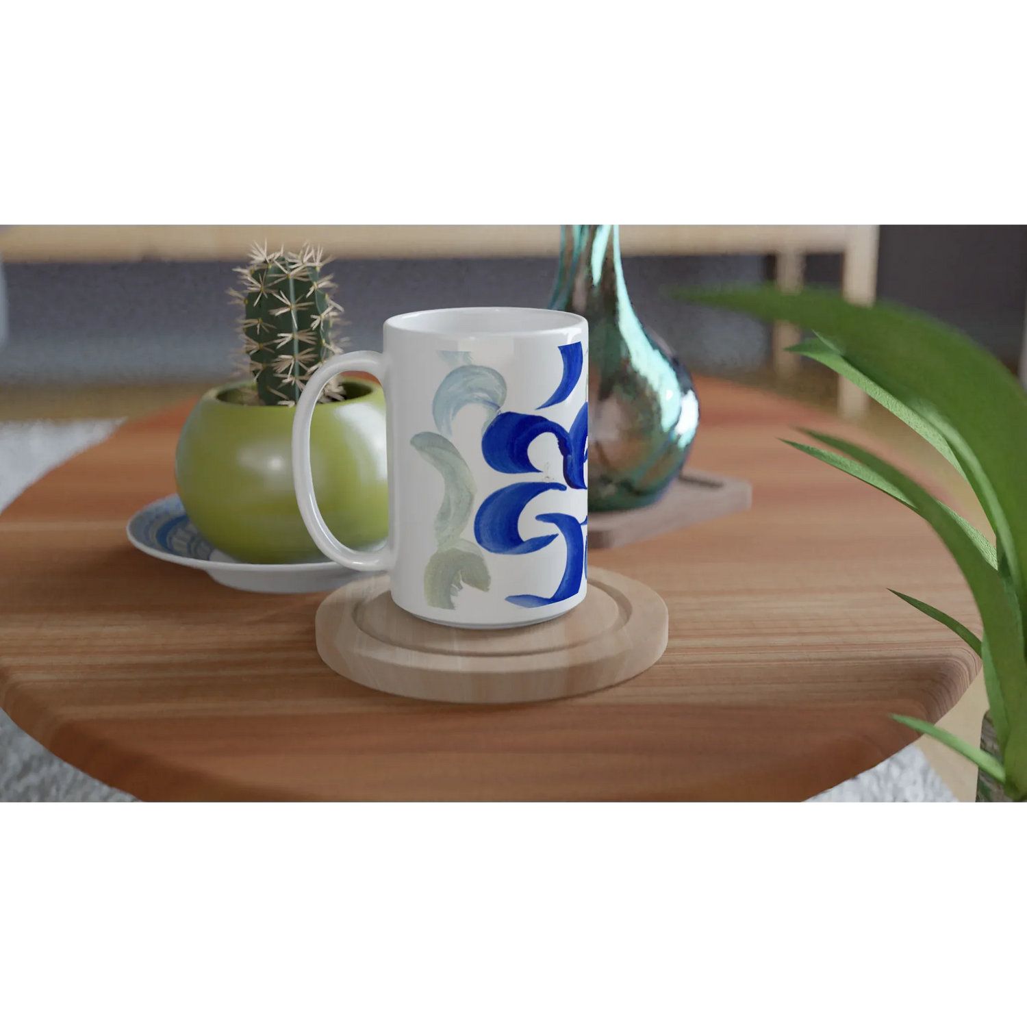 Mug en céramique blanche 44 Blue Swirls – Grand format, design et qualité durable - Laure Leprince - Artiste Peintre