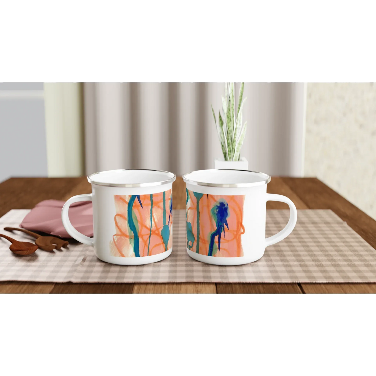 Mug en émail blanc 35 cl Saphir Ambre – Léger, vintage et résistant - Laure Leprince - Artiste Peintre