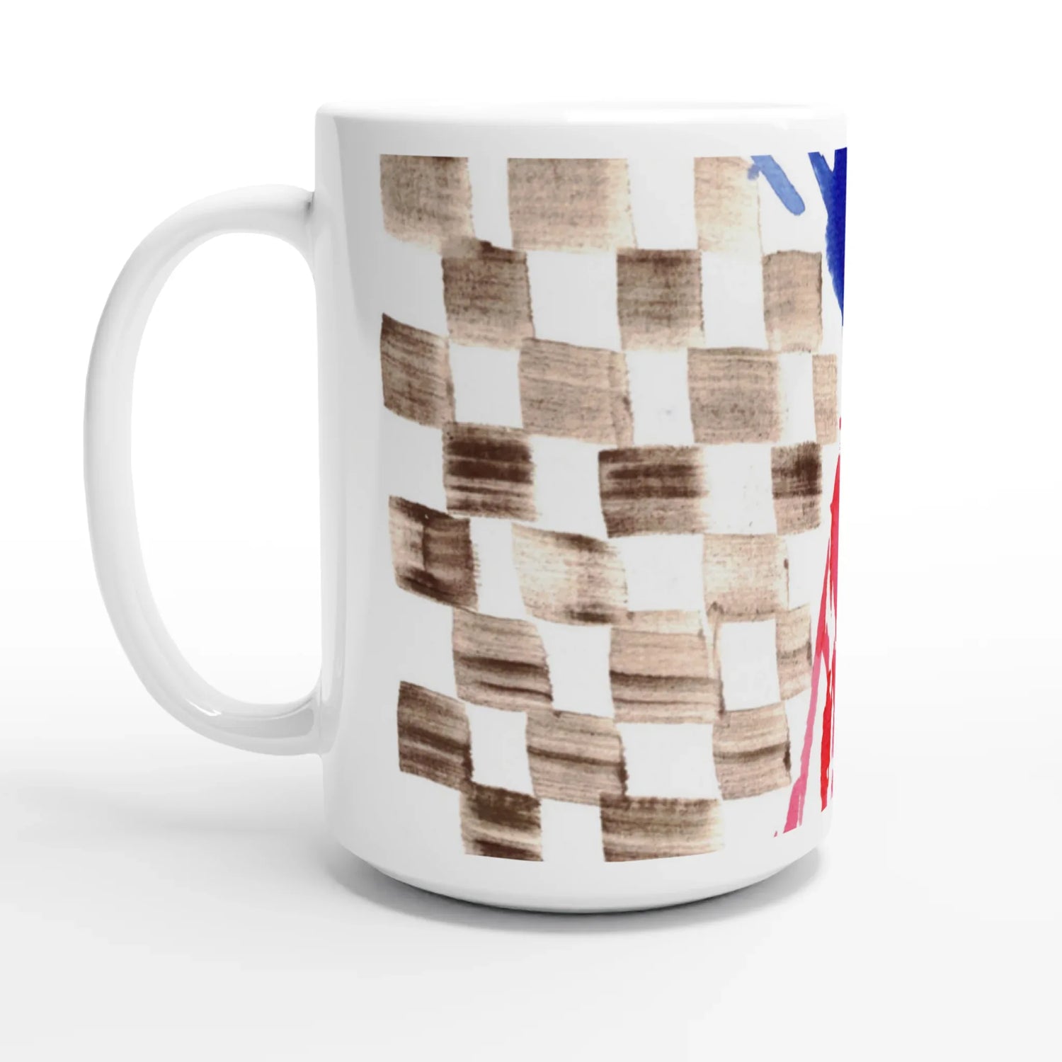 Mug en céramique blanche 44 cl damier – Grand format, design et qualité durable - Laure Leprince - Artiste Peintre