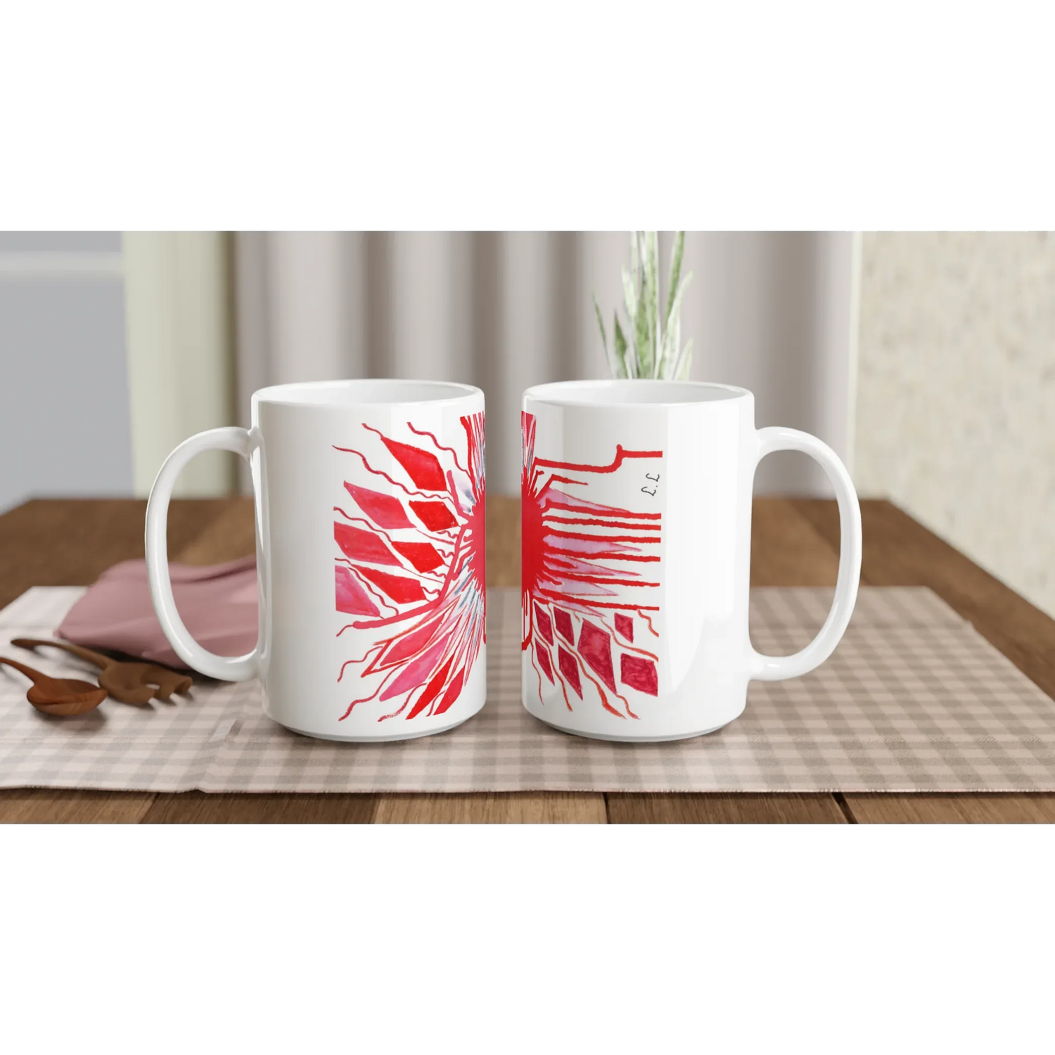 Mug en céramique blanche 44 cl Rouge– Grand format, design et qualité durable - Laure Leprince - Artiste Peintre