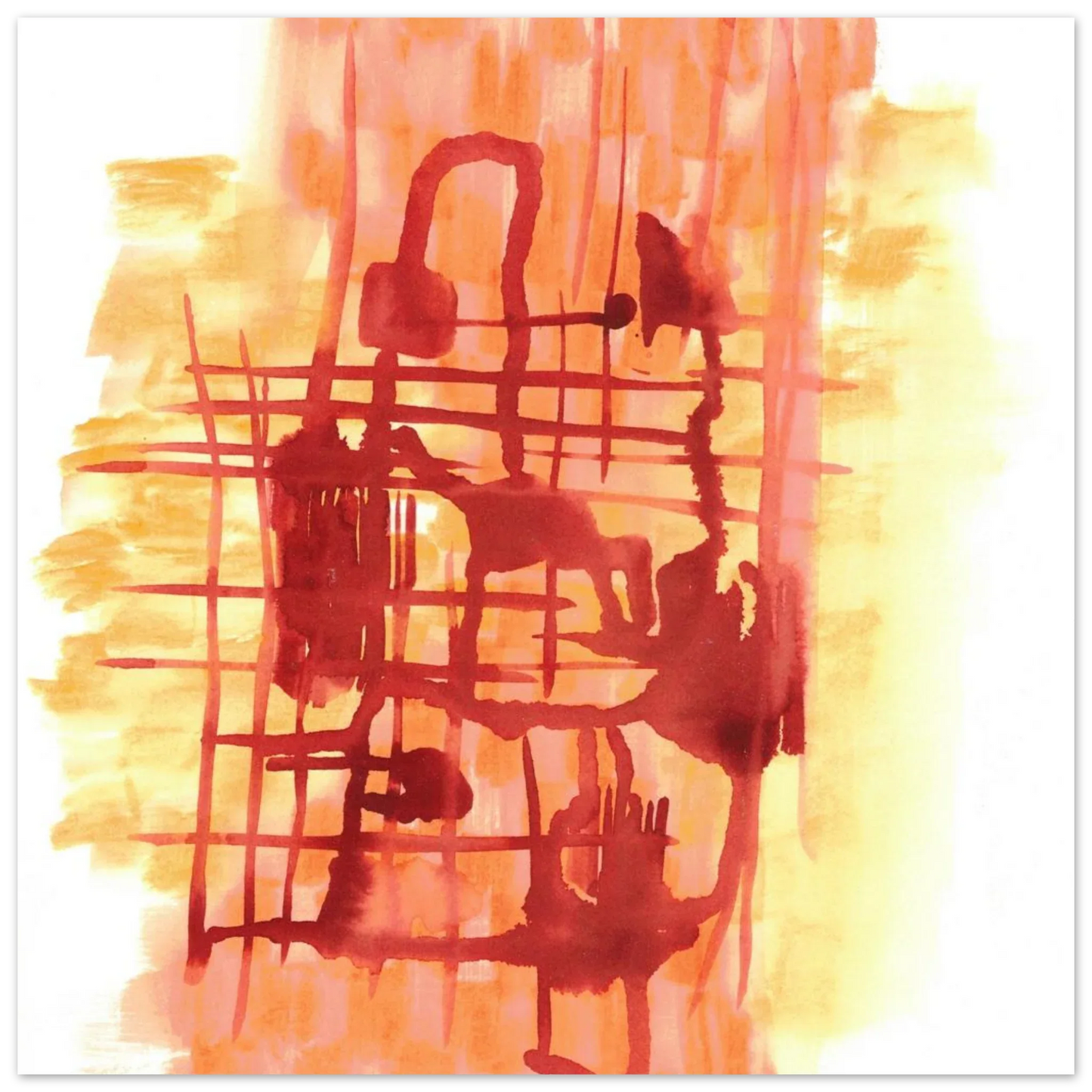 Abstract Warmth: Orange & Red Grid Watercolor Art Print – Premium Matte Paper Poster - Laure Leprince - Artiste Peintre