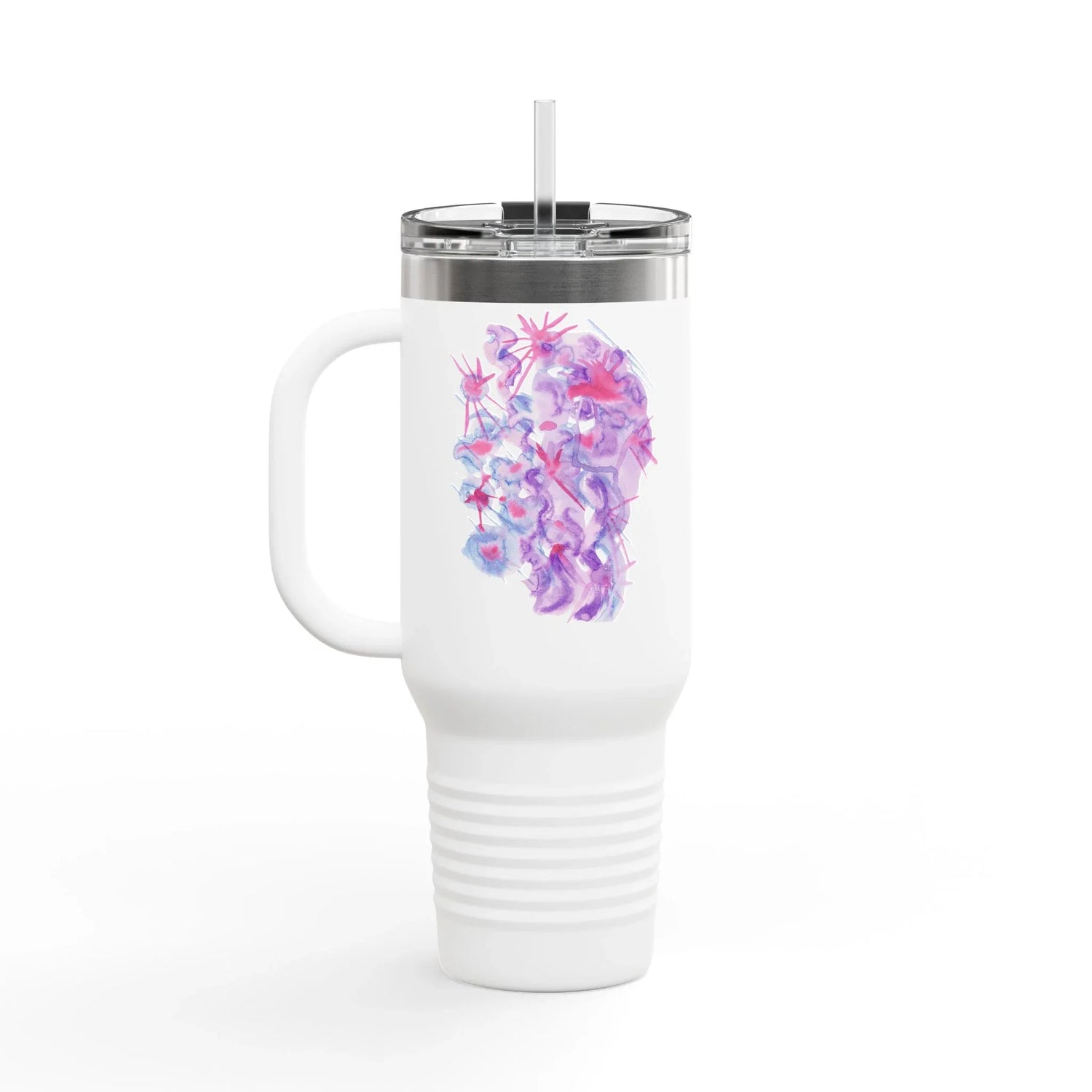 40oz Insulated Travel Mug – Nebuleuse Pourpre Watercolor Design - Laure Leprince - Artiste Peintre